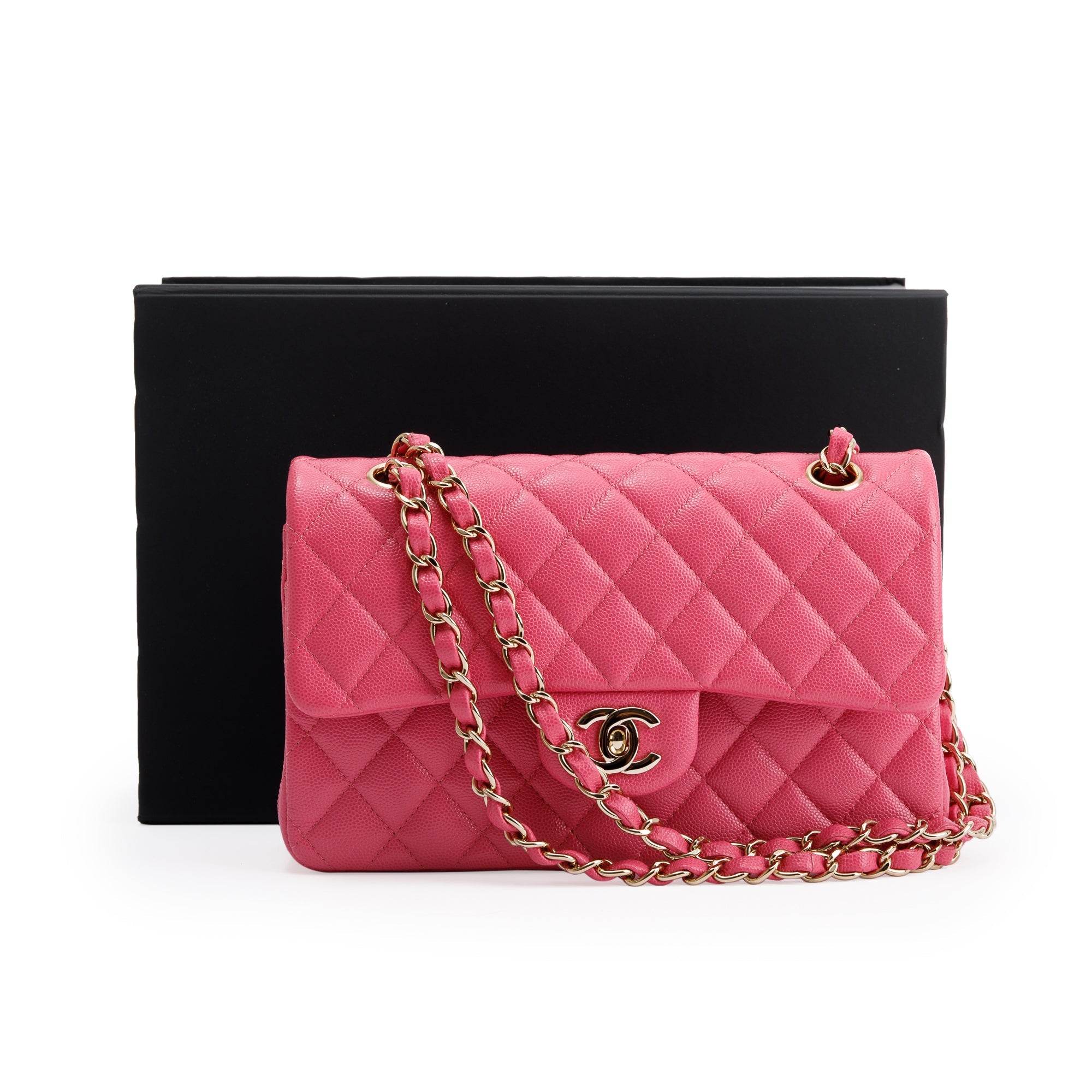 Chanel 2020 Pink Caviar Small Classic Double Flap Bag w/ Box & Authenticity Card