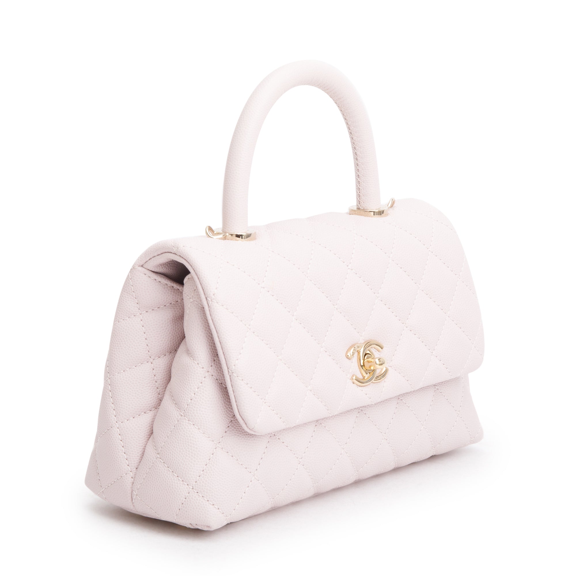 Chanel 2020 Pink Quilted Caviar Leather Small Coco Handle Bag w/ Strap & Authenticity Card