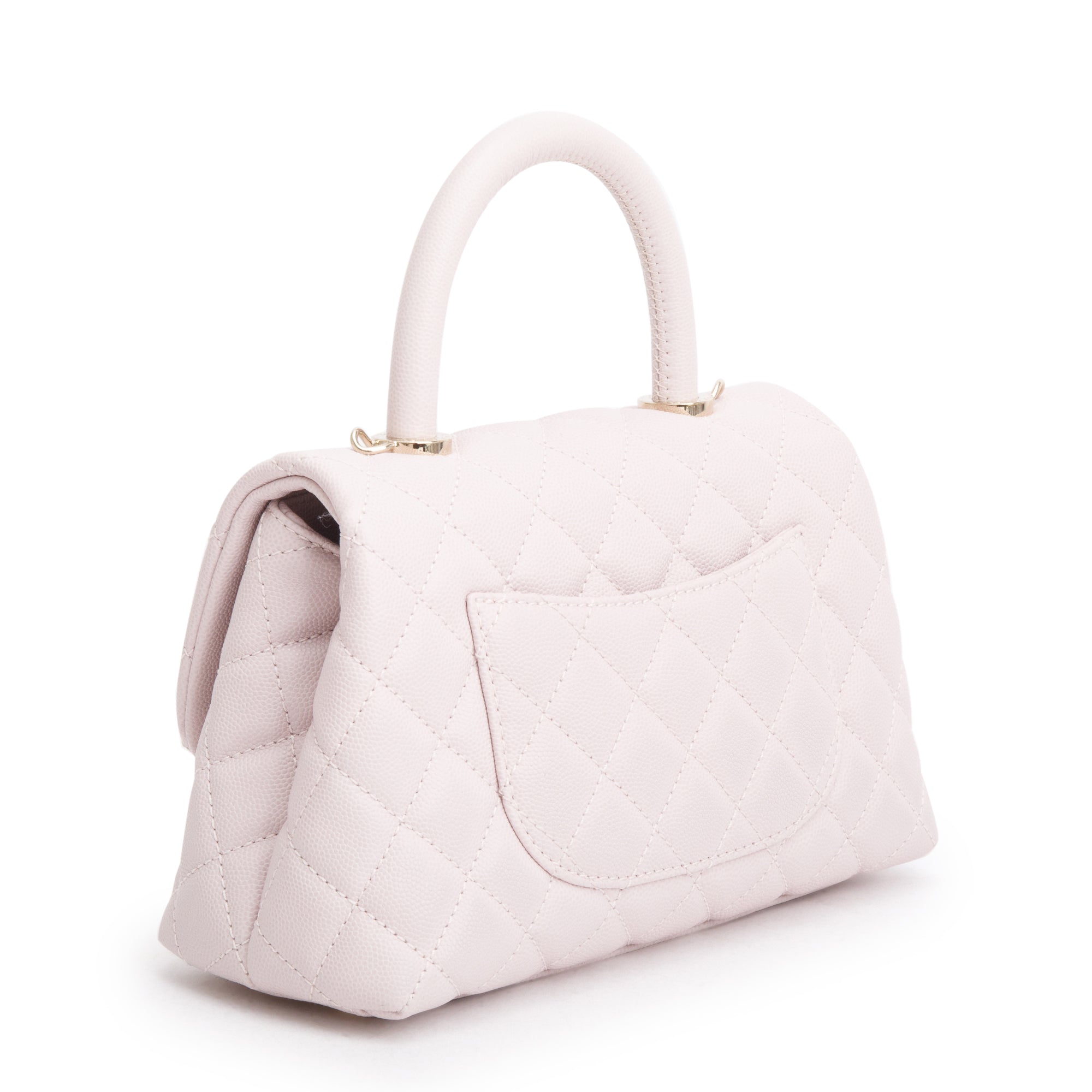 Chanel 2020 Pink Quilted Caviar Leather Small Coco Handle Bag w/ Strap & Authenticity Card