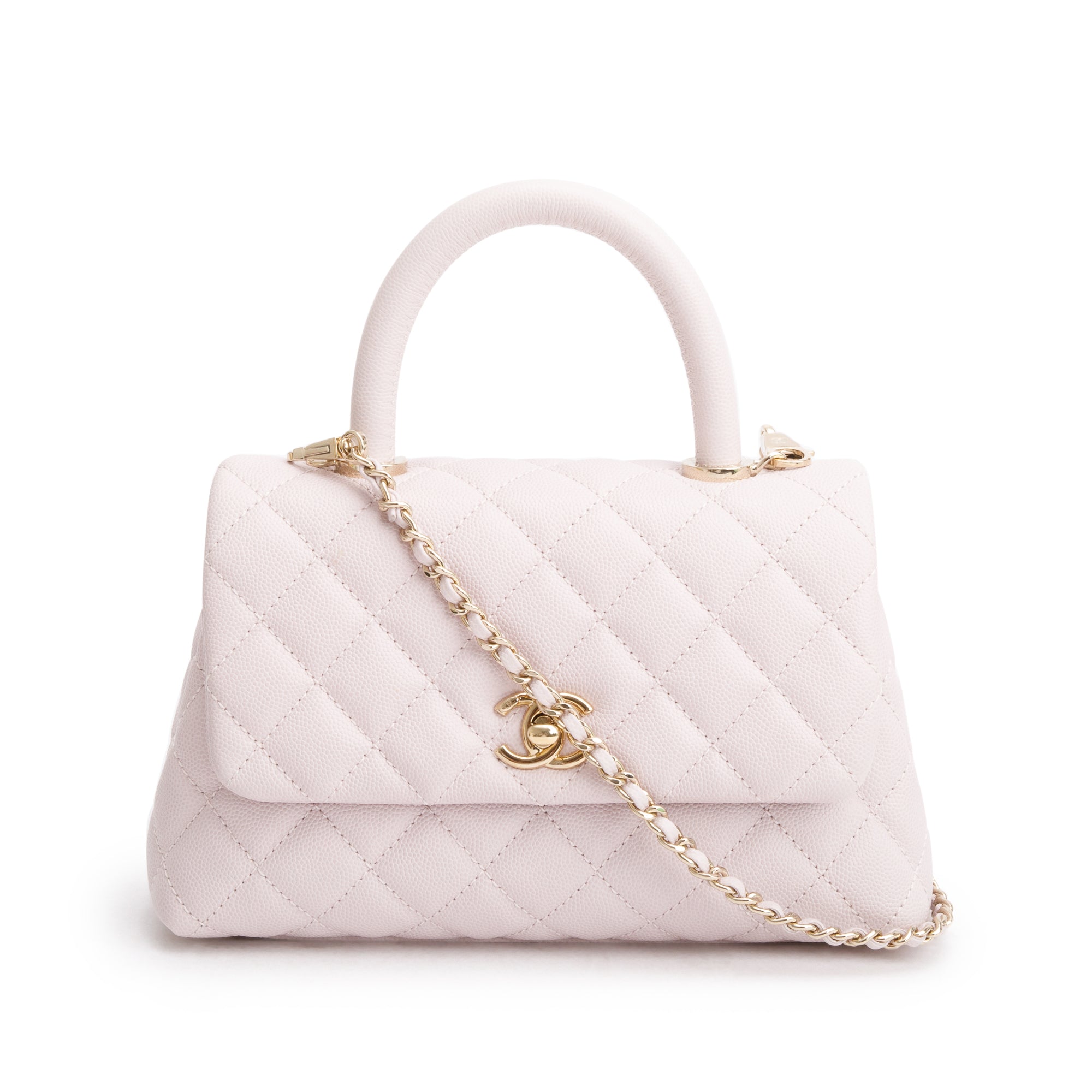 Chanel 2020 Pink Quilted Caviar Leather Small Coco Handle Bag w/ Strap & Authenticity Card