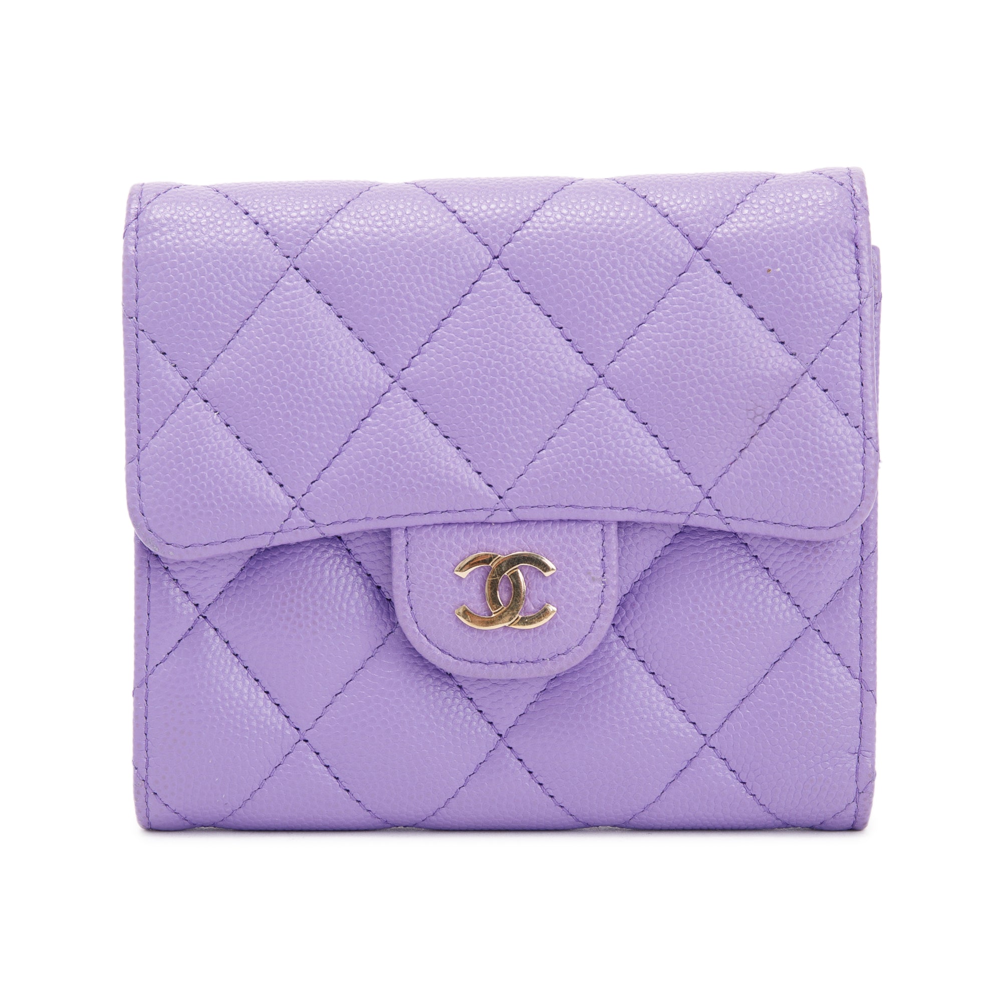 Chanel 2020 Purple Caviar Compact Wallet w/ Box & Authenticity Card
