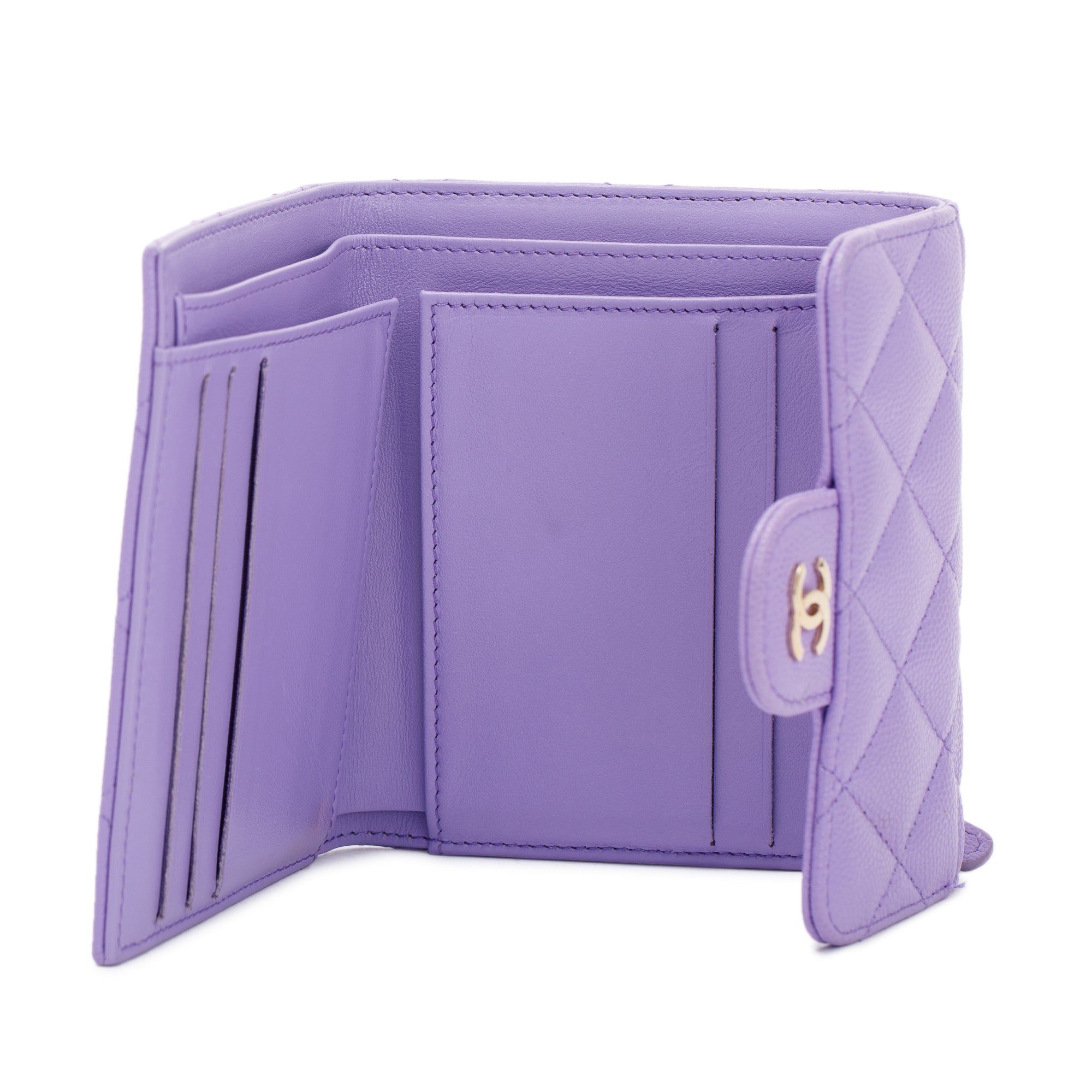 Chanel 2020 Purple Caviar Compact Wallet w/ Box & Authenticity Card