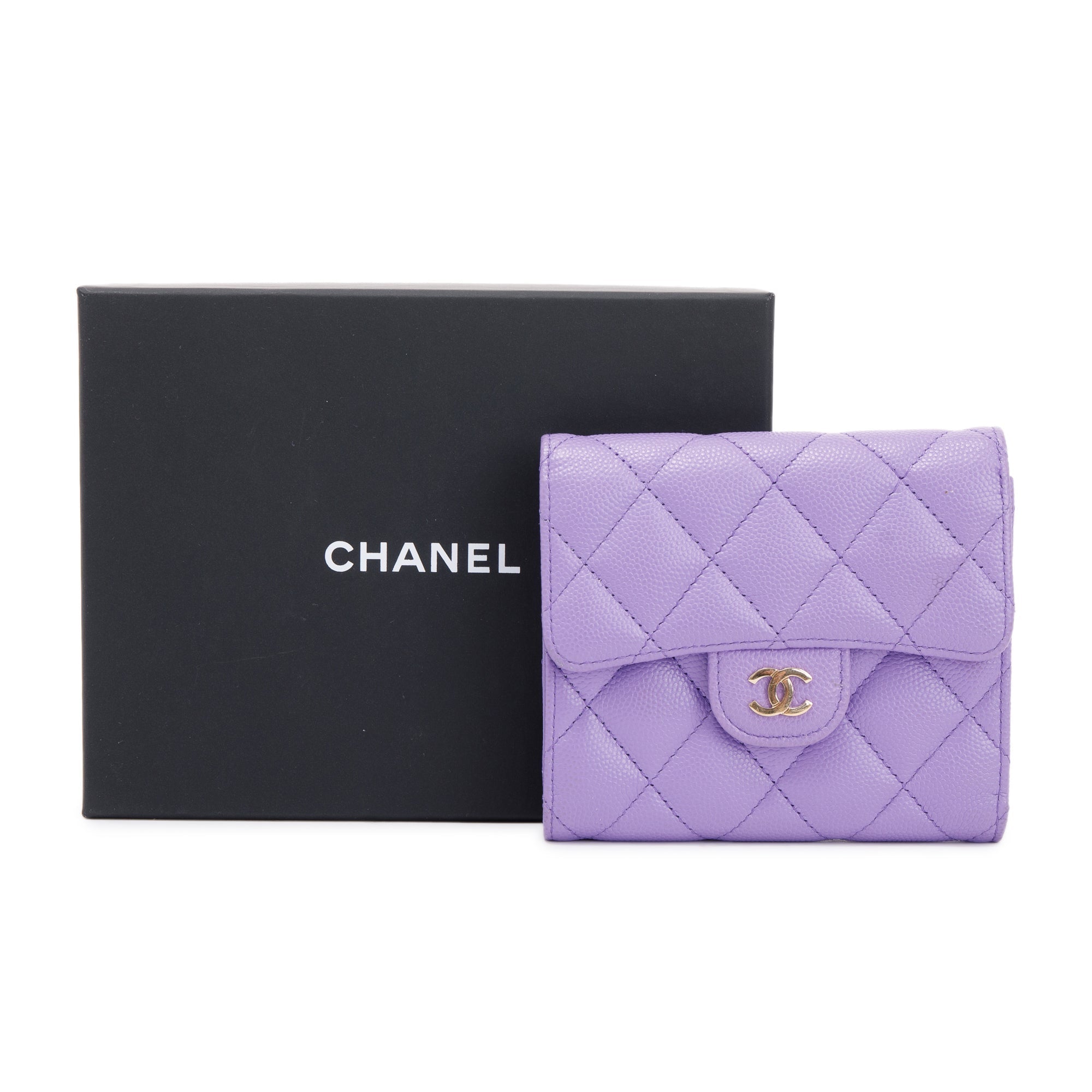 Chanel 2020 Purple Caviar Compact Wallet w/ Box & Authenticity Card