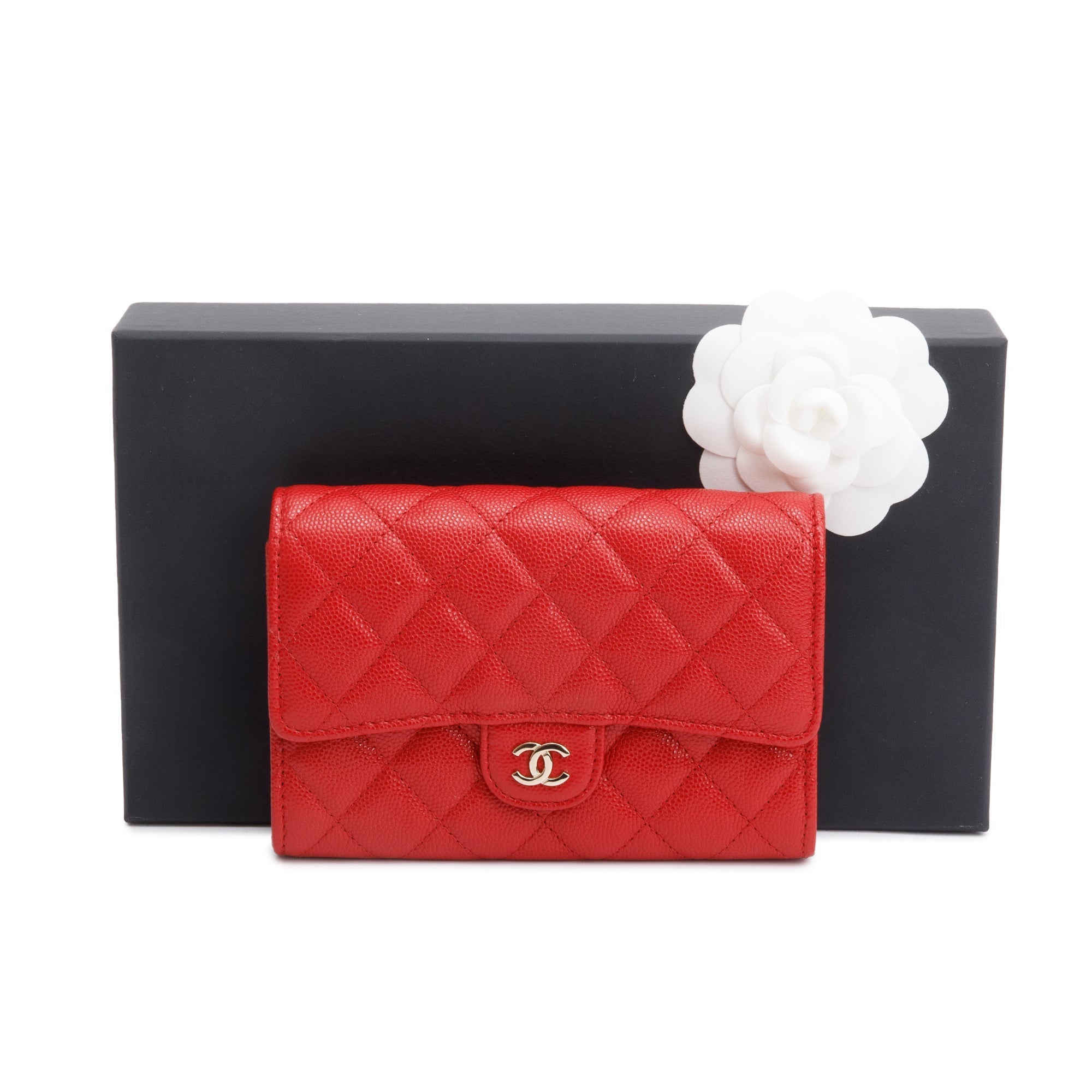 Chanel 2020 Red Caviar Leather Medium Classic Flap Wallet w/ Box & Authenticity Card