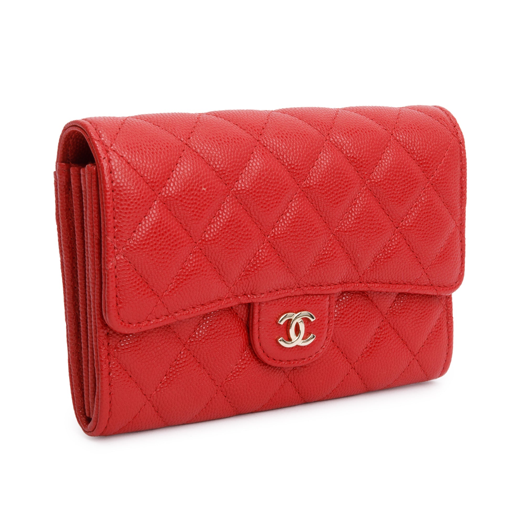 Chanel 2020 Red Caviar Leather Medium Classic Flap Wallet w/ Box & Authenticity Card