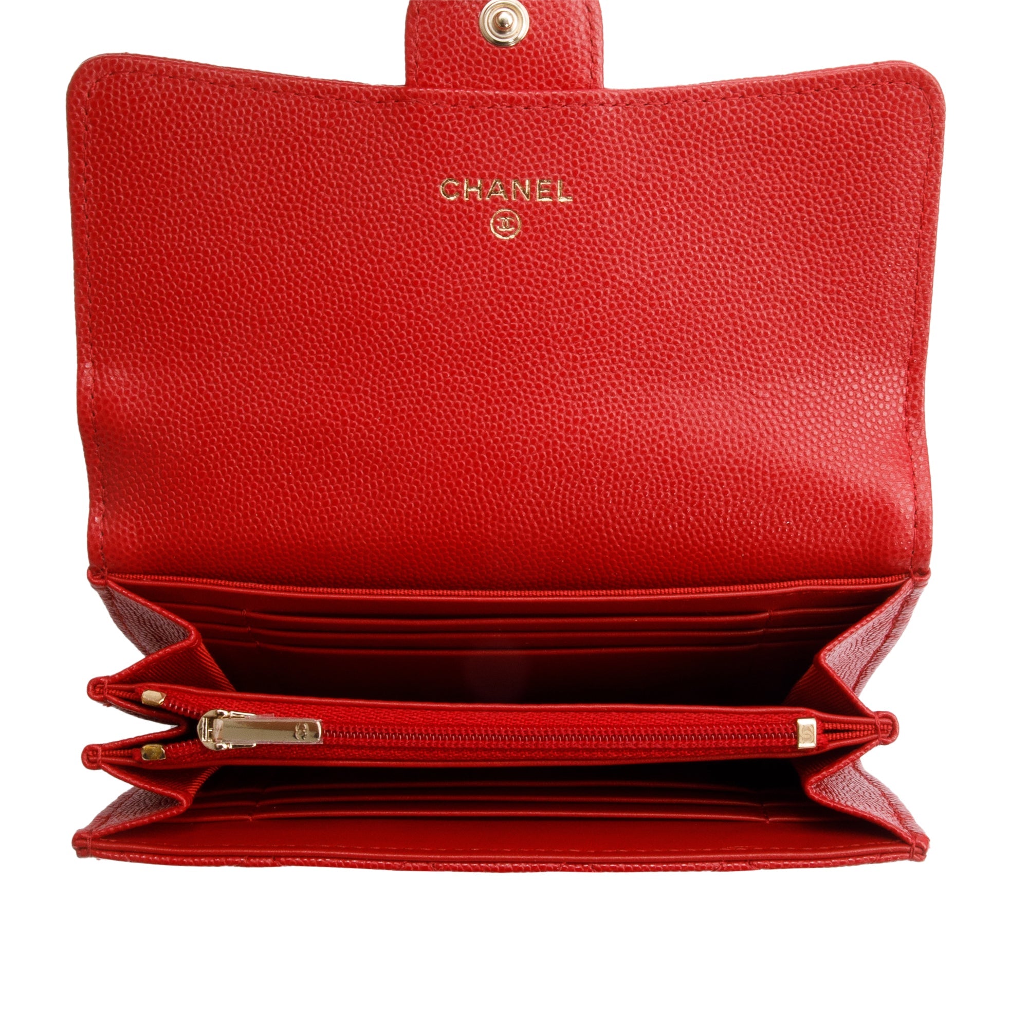 Chanel 2020 Red Caviar Leather Medium Classic Flap Wallet w/ Box & Authenticity Card