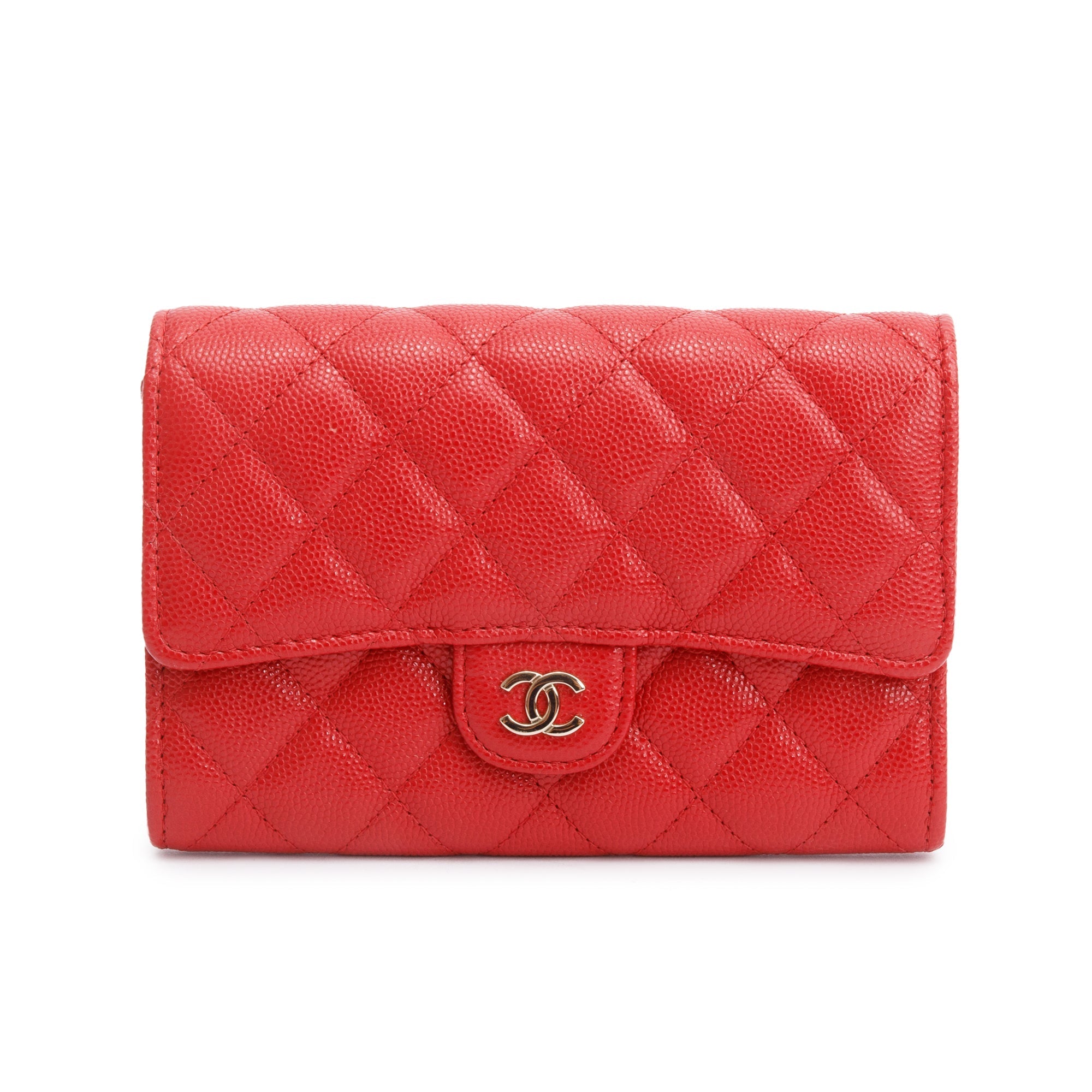 Chanel 2020 Red Caviar Leather Medium Classic Flap Wallet w/ Box & Authenticity Card