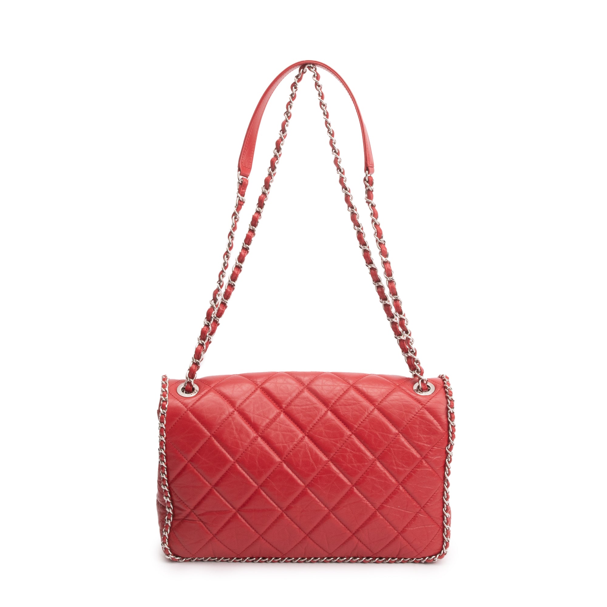 Chanel 2020 Red Quilted Calfskin Leather Large Running Chain Flap Bag w/ Authenticity Card