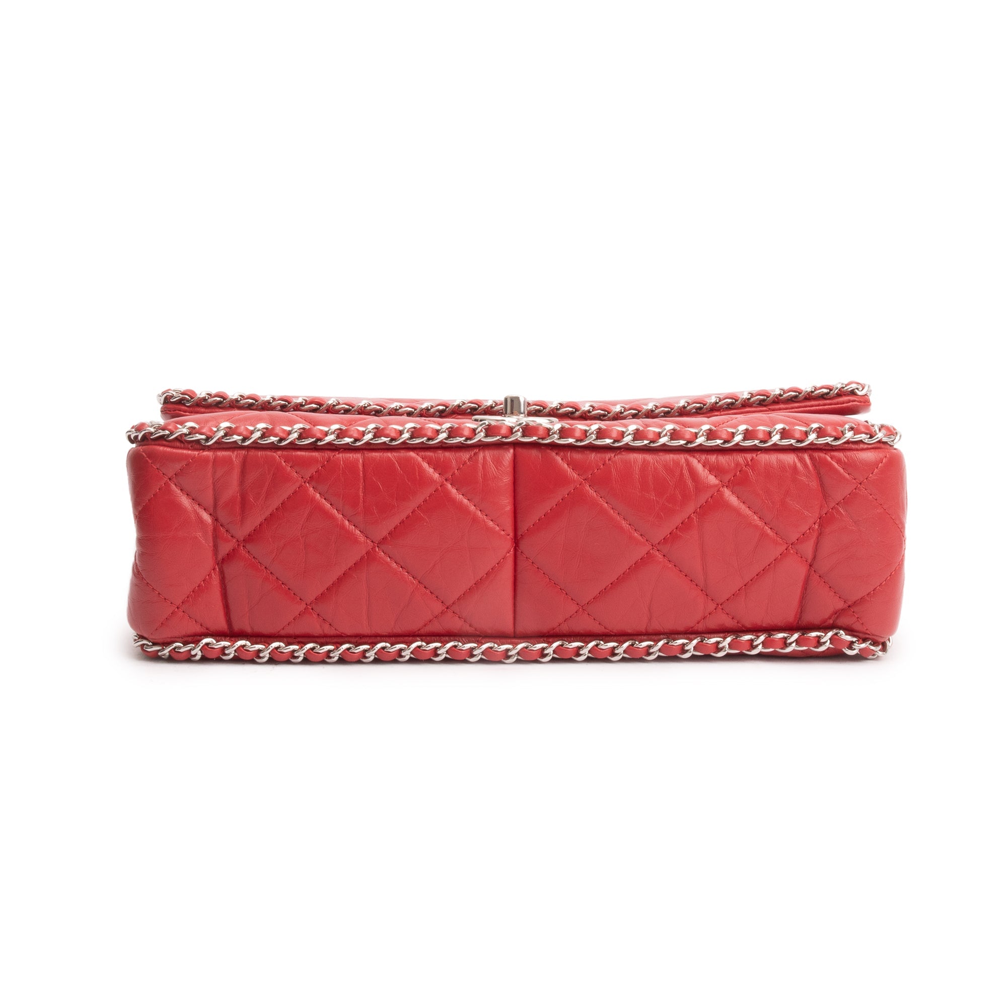 Chanel 2020 Red Quilted Calfskin Leather Large Running Chain Flap Bag w/ Authenticity Card