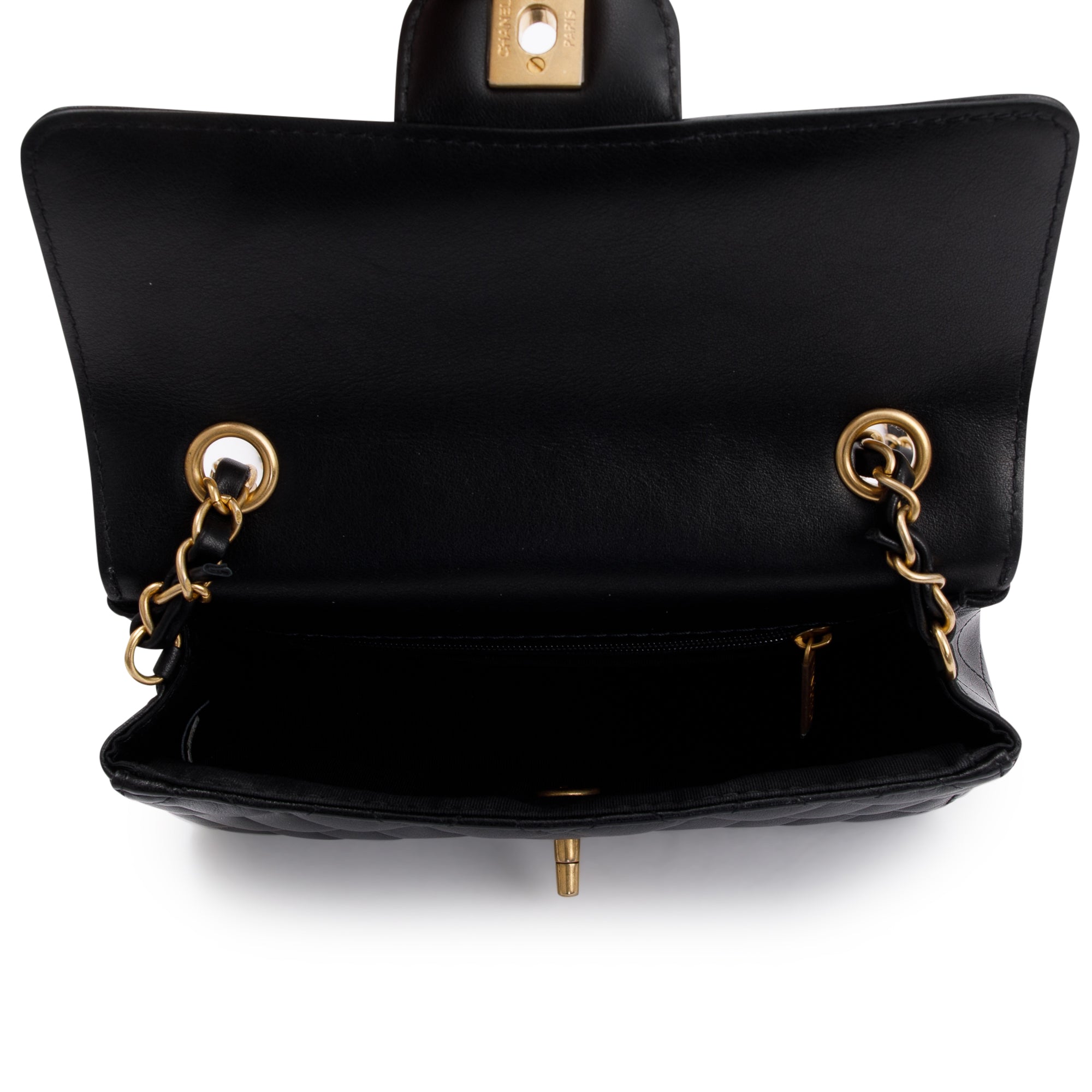 Chanel 2020 Small Black Lambskin Strap Into Flap Bag w/ Box & Authenticity Card