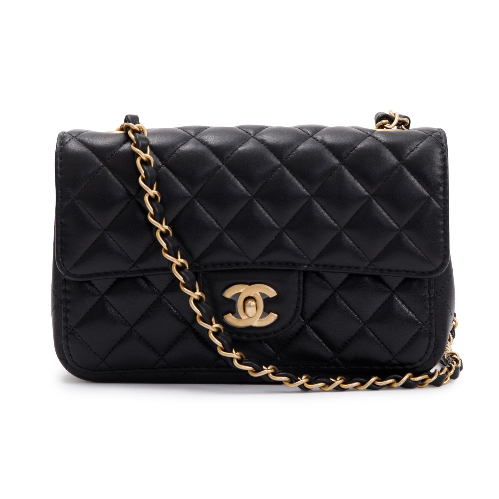 Chanel 2020 Small Black Lambskin Strap Into Flap Bag w/ Box & Authenticity Card