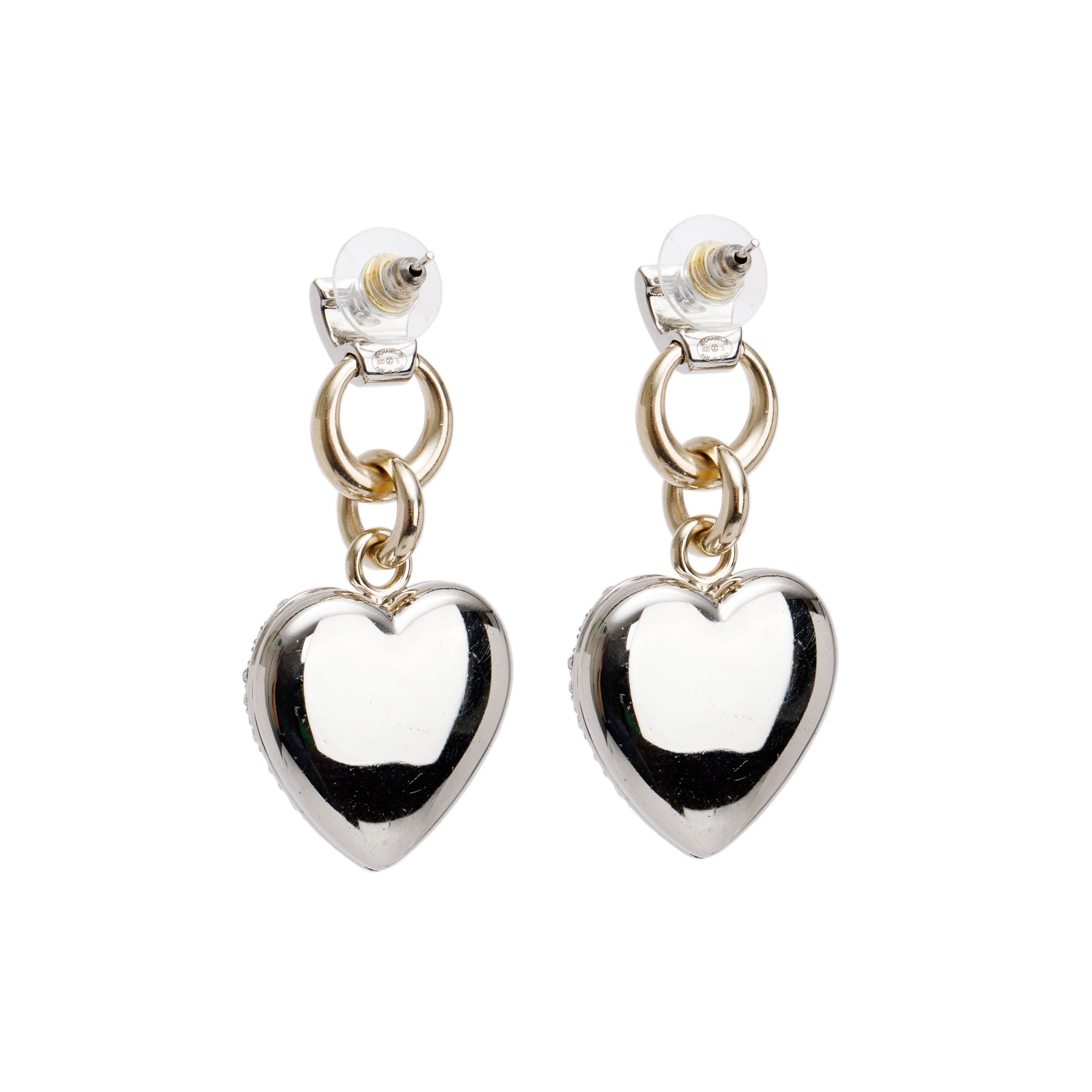 Chanel 2020 Strass CC Heart Drop Earrings w/ Box