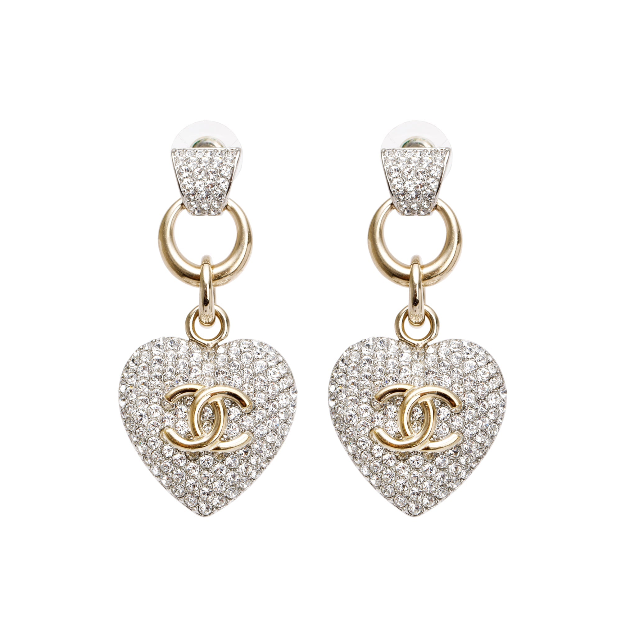 Chanel 2020 Strass CC Heart Drop Earrings w/ Box