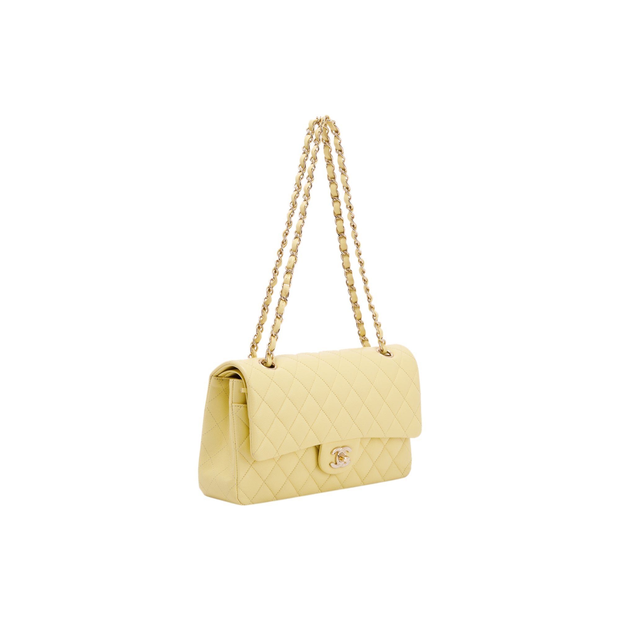 Chanel 2020 Yellow Caviar Classic Medium Double Flap Bag w/ Authenticity Card