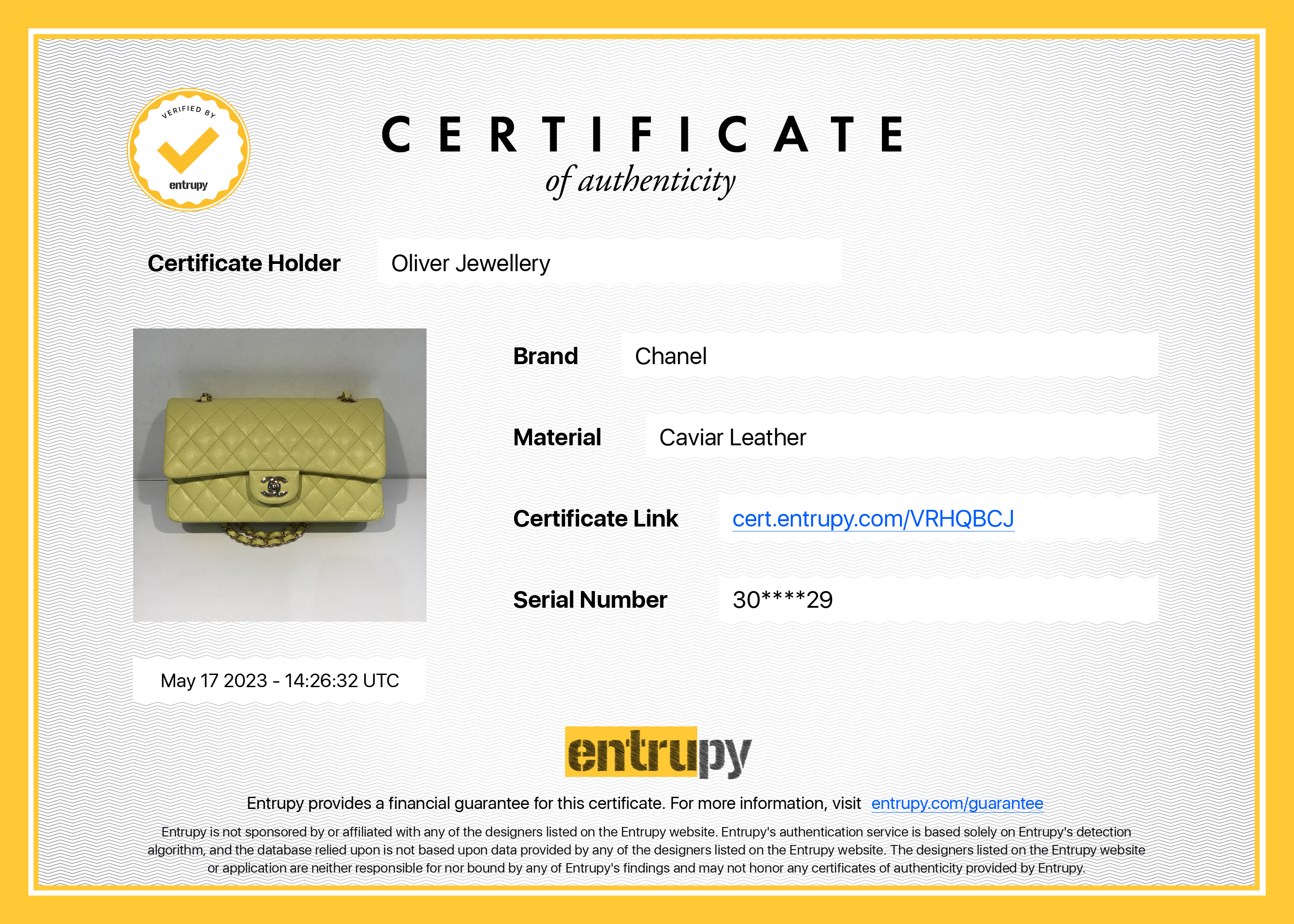 Chanel 2020 Yellow Caviar Classic Medium Double Flap Bag w/ Authenticity Card