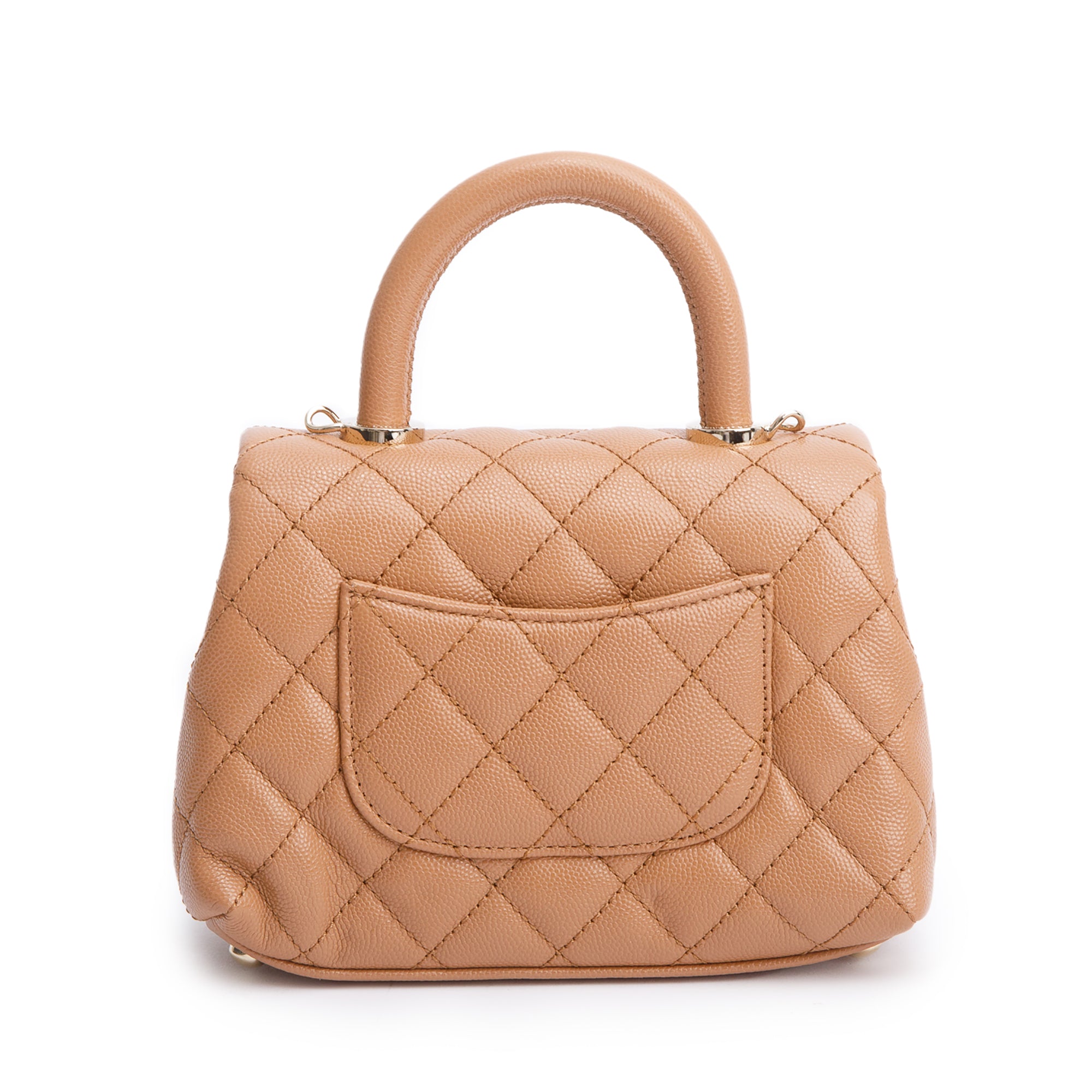 Chanel 2021 Beige Quilted Caviar Leather Mini Coco Top Handle Flap Bag w/ Box & Authenticity Card