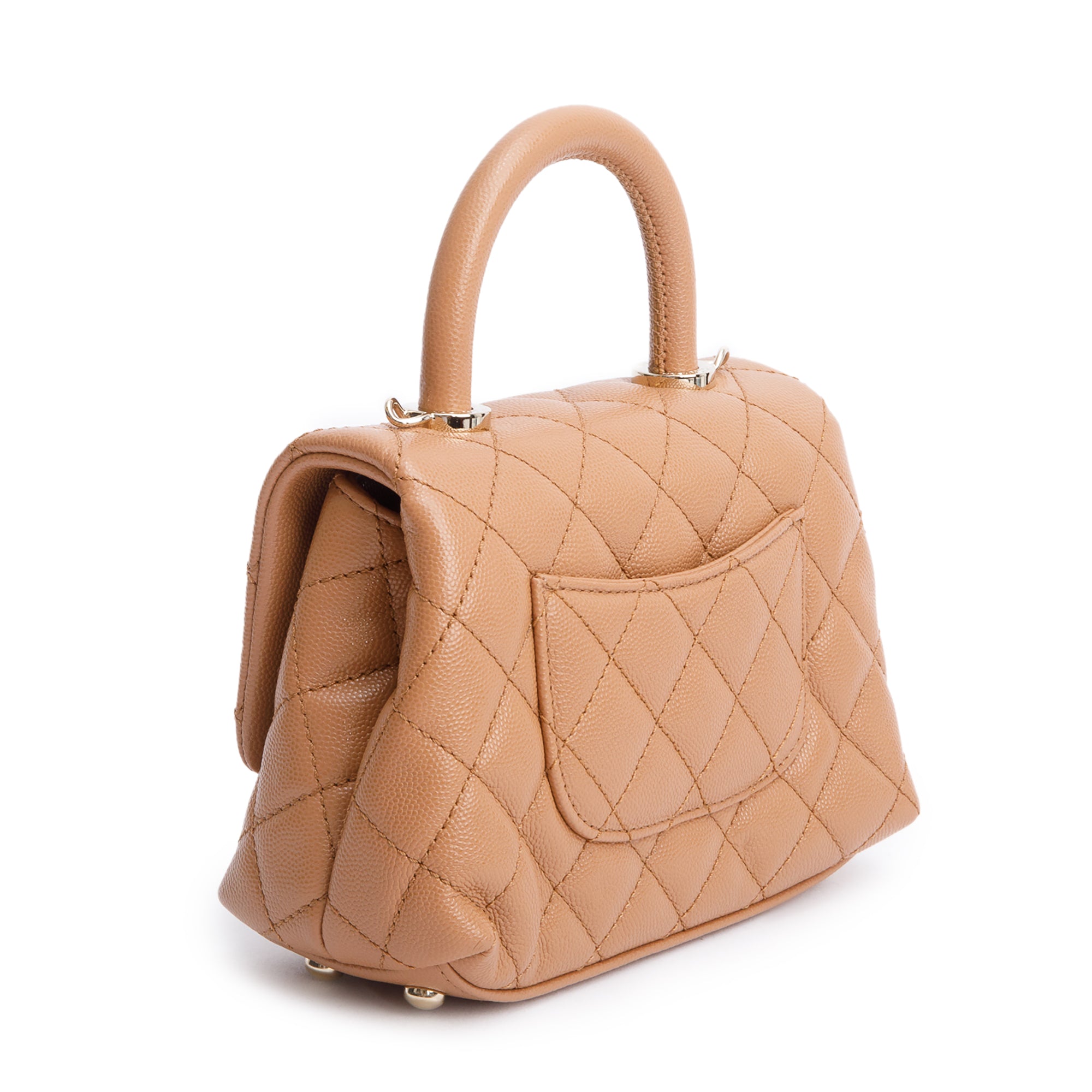 Chanel 2021 Beige Quilted Caviar Leather Mini Coco Top Handle Flap Bag w/ Box & Authenticity Card