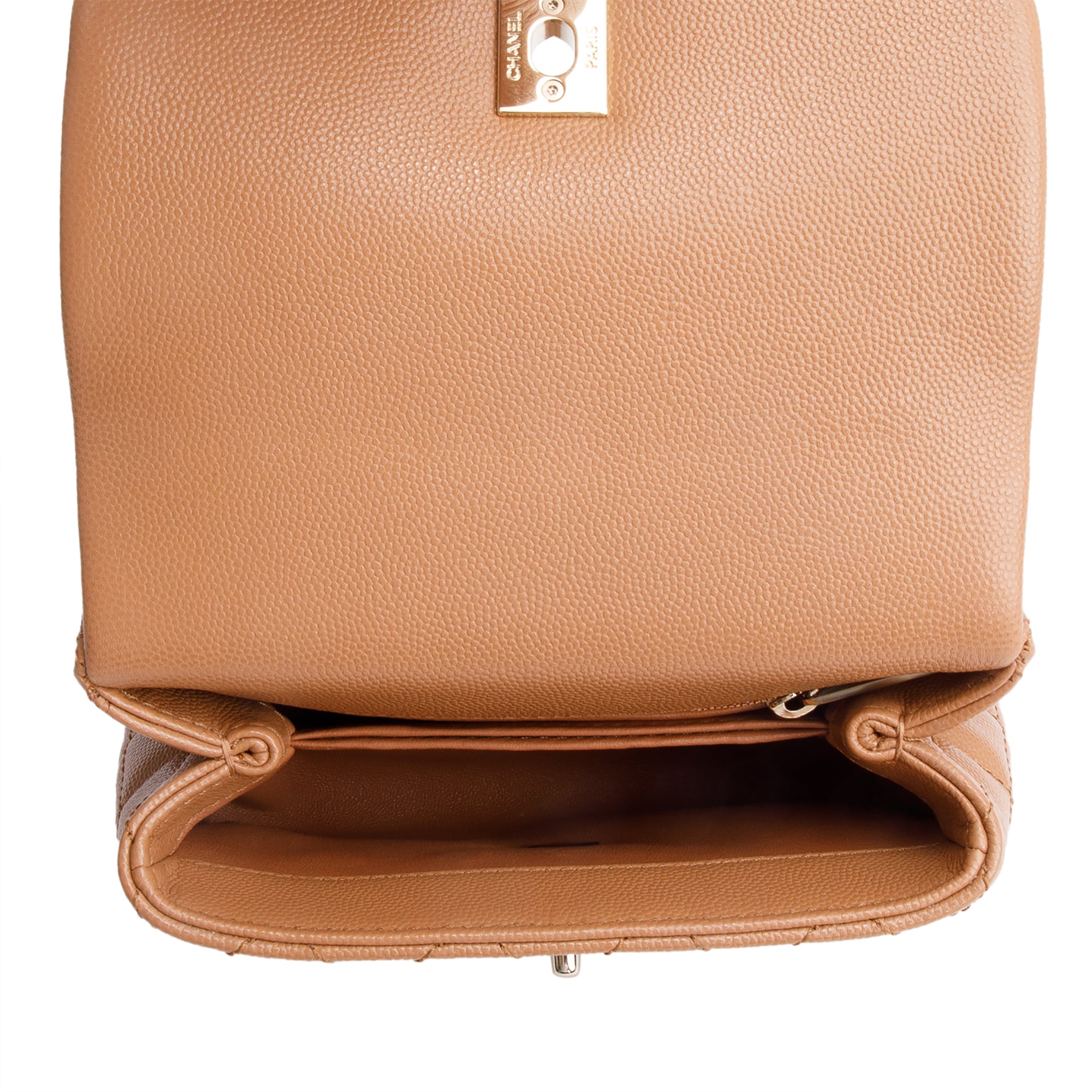 Chanel 2021 Beige Quilted Caviar Leather Mini Coco Top Handle Flap Bag w/ Box & Authenticity Card