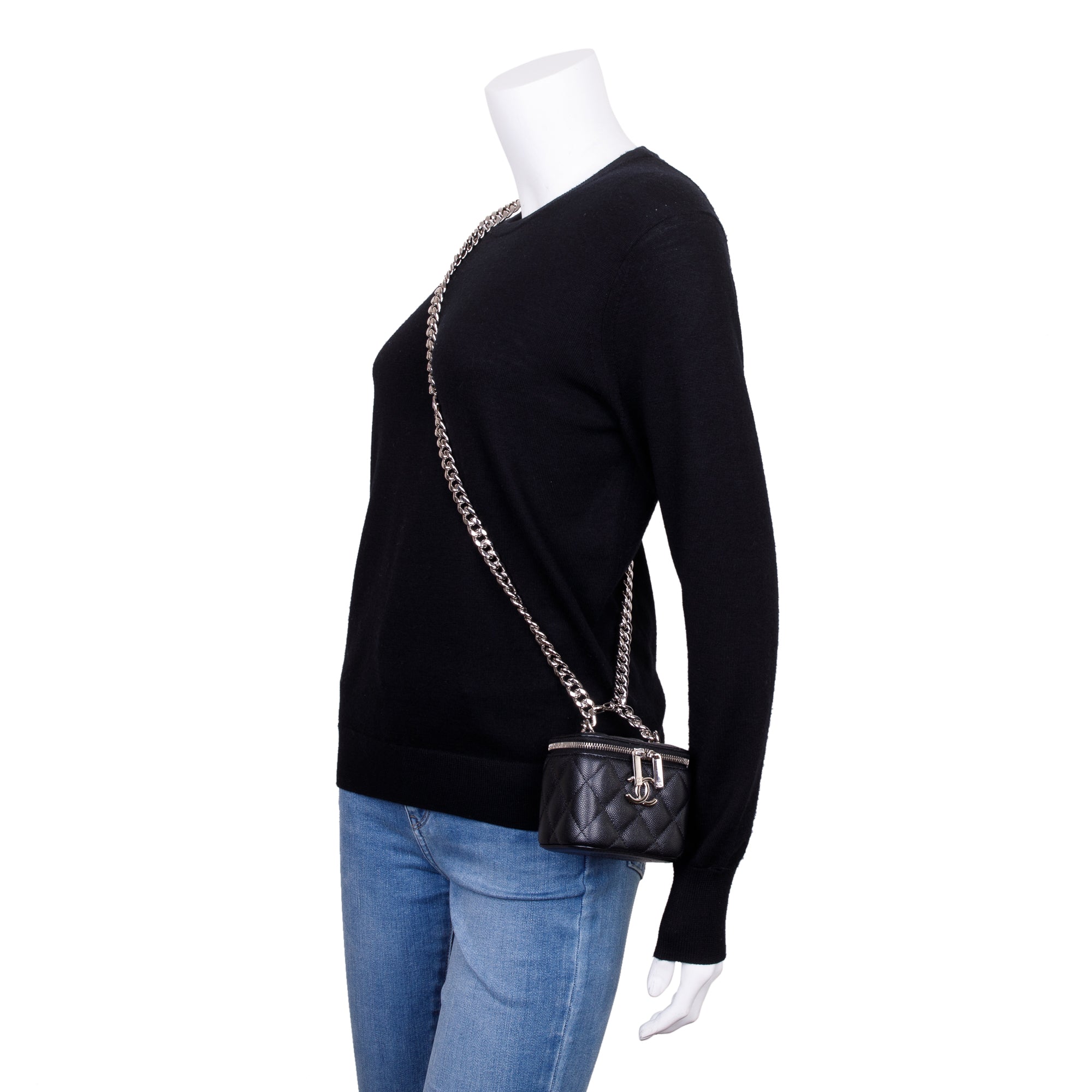 Chanel 2021 Black Caviar Leather Mini Coco Vanity Case w/ Box & Authenticity Card