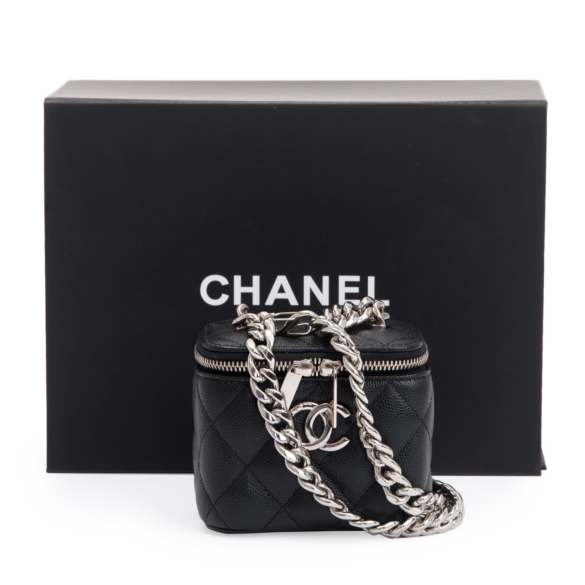 Chanel 2021 Black Caviar Leather Mini Coco Vanity Case w/ Box & Authenticity Card