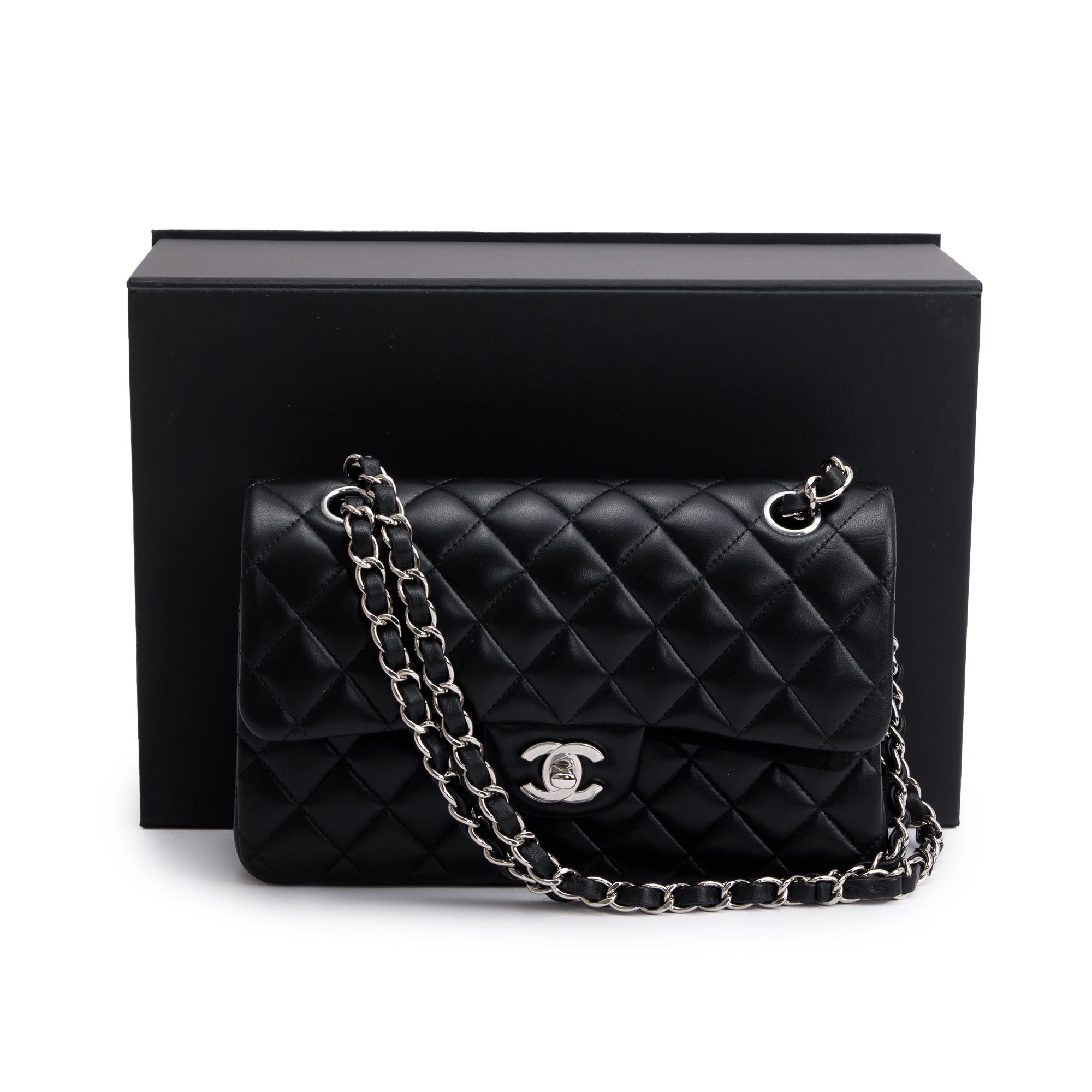 Chanel 2021 Black Lambskin Classic Small Double Flap Bag w/ Box & Authenticity Card