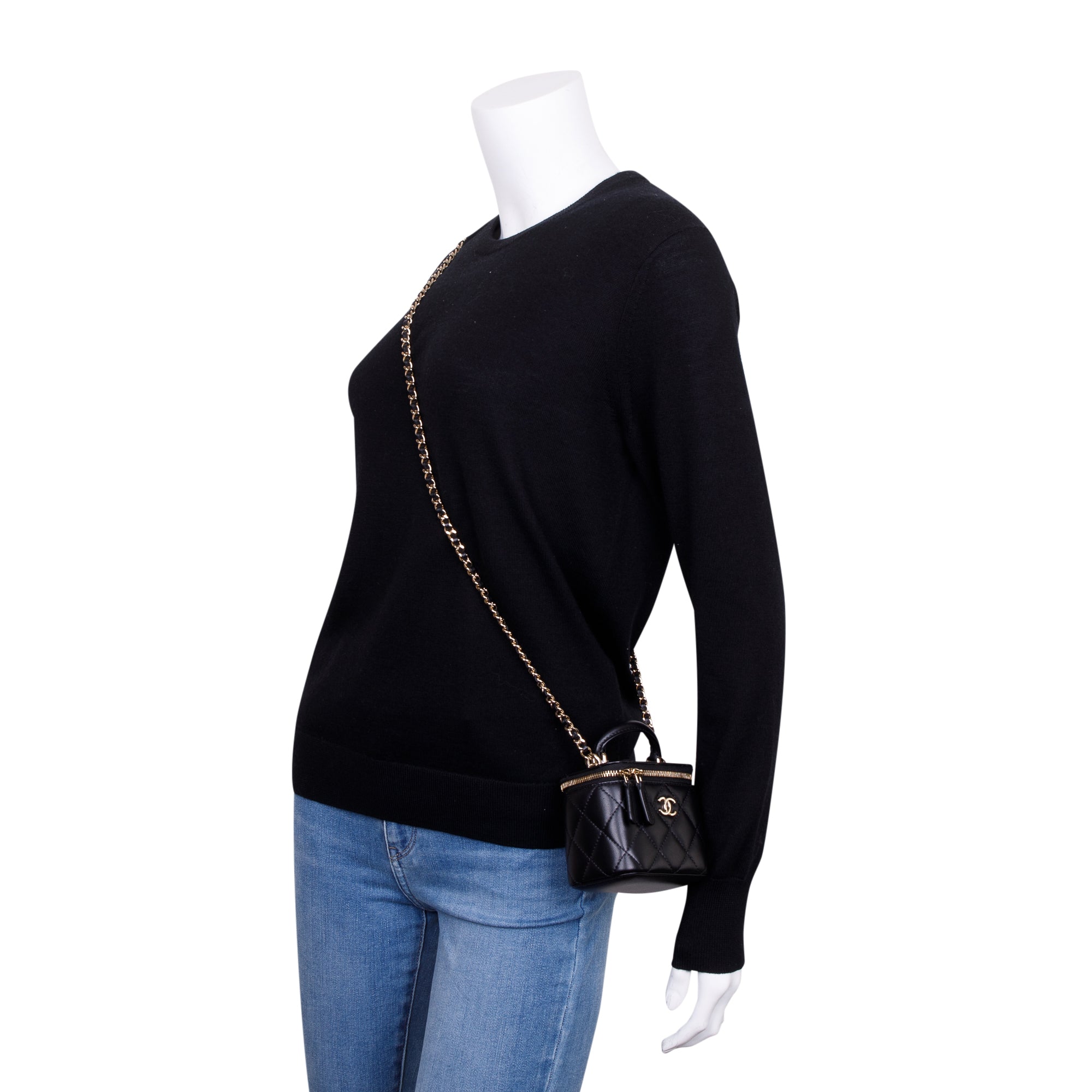 Chanel 2021 Black Lambskin Leather Mini Vanity Case w/ Box & Authenticity Card