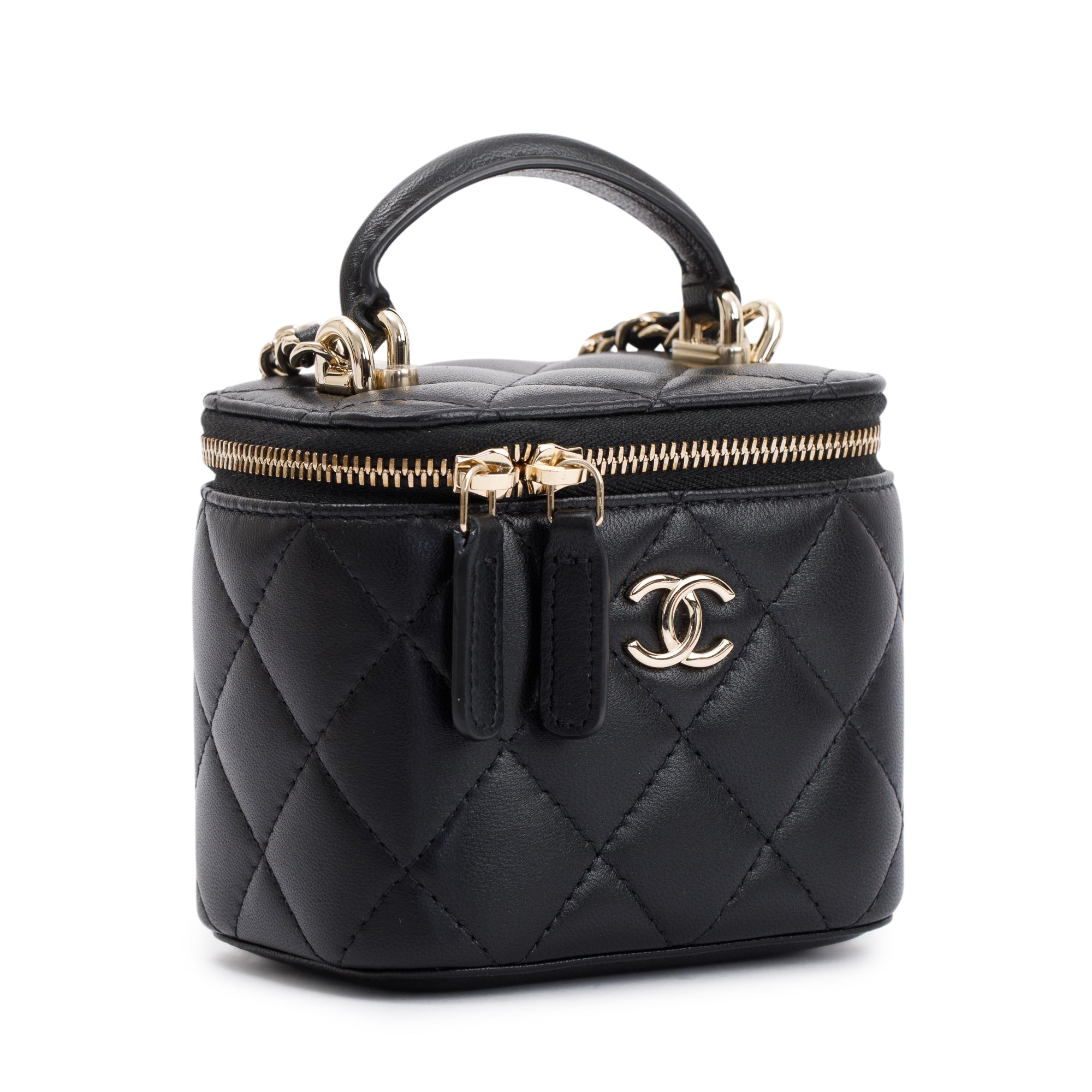 Chanel 2021 Black Lambskin Leather Mini Vanity Case w/ Box & Authenticity Card