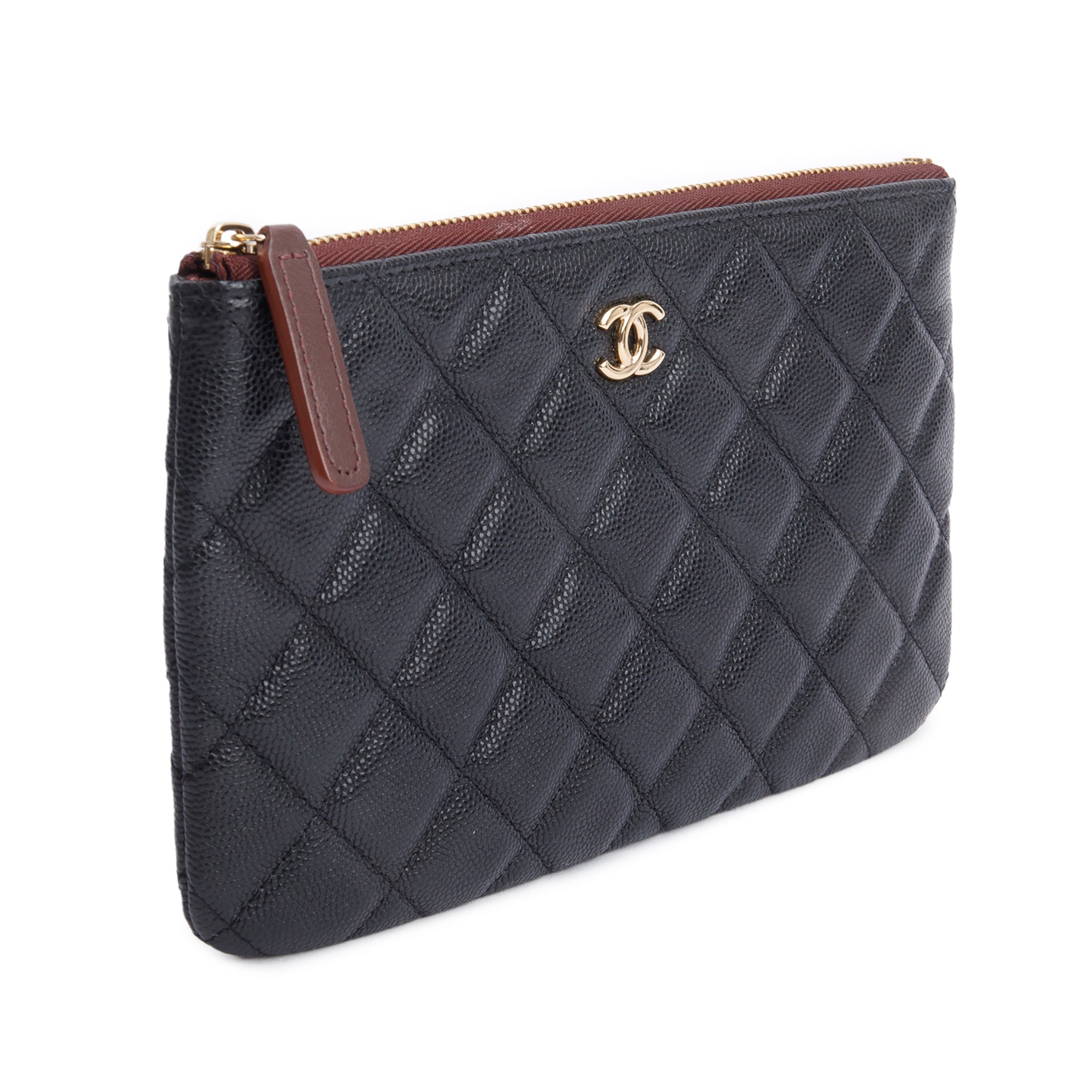 Chanel 2021 Black Quilted Caviar Leather Classic Zipped Pouch w/ Box & Authenticity Card