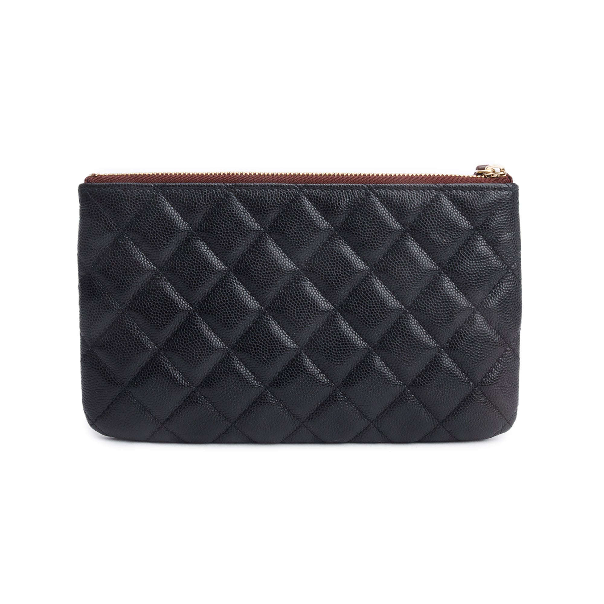 Chanel 2021 Black Quilted Caviar Leather Classic Zipped Pouch w/ Box & Authenticity Card