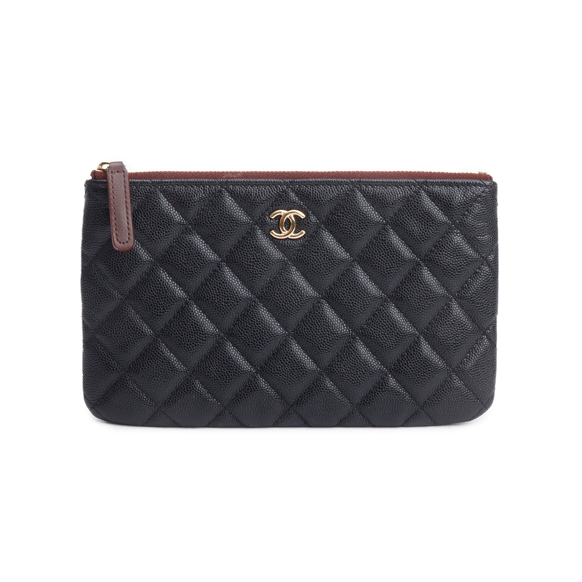Chanel 2021 Black Quilted Caviar Leather Classic Zipped Pouch w/ Box & Authenticity Card