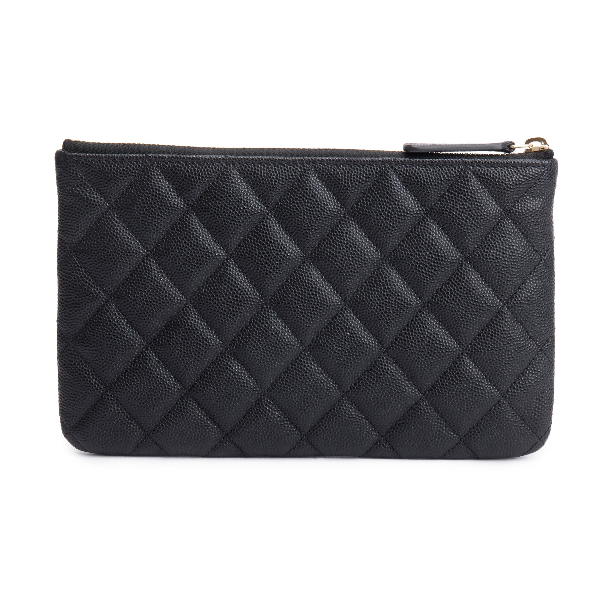 Chanel 2021 Black Quilted Caviar Leather Small CC Strass O-Case Clutch w/ Box, Receipt & Authenticity Card