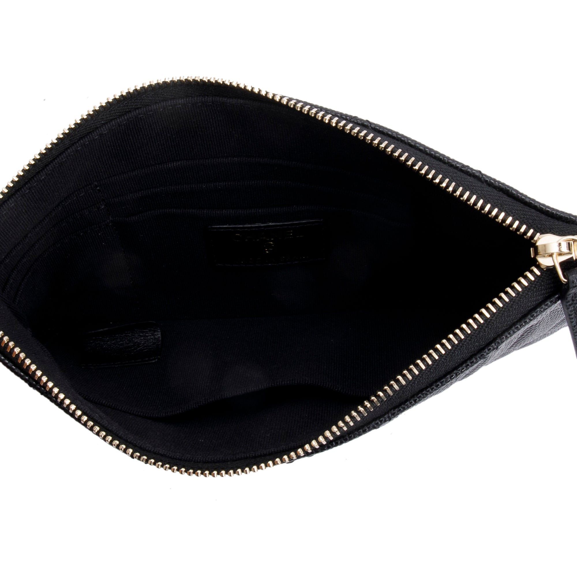 Chanel 2021 Black Quilted Caviar Leather Small CC Strass O-Case Clutch w/ Box, Receipt & Authenticity Card