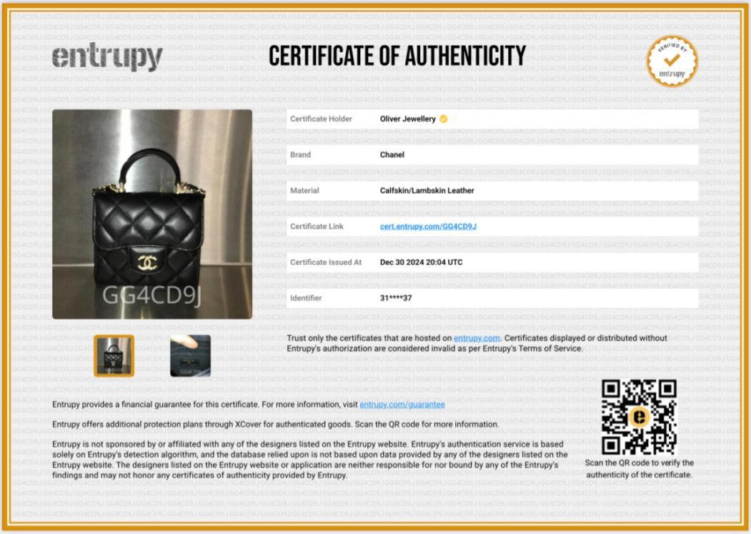 Chanel 2021 Black Quilted Lambskin Leather Mini Top Handle Clutch on Chain w/ Authenticity Card