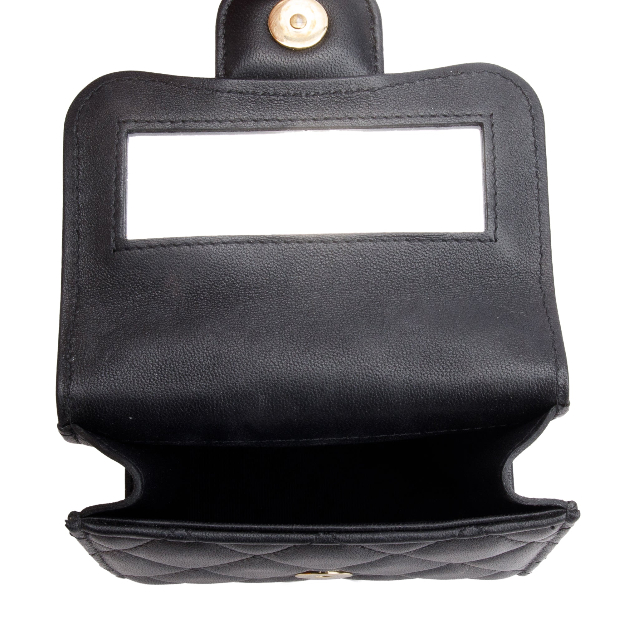 Chanel 2021 Black Quilted Lambskin Leather Mini Top Handle Clutch on Chain w/ Authenticity Card