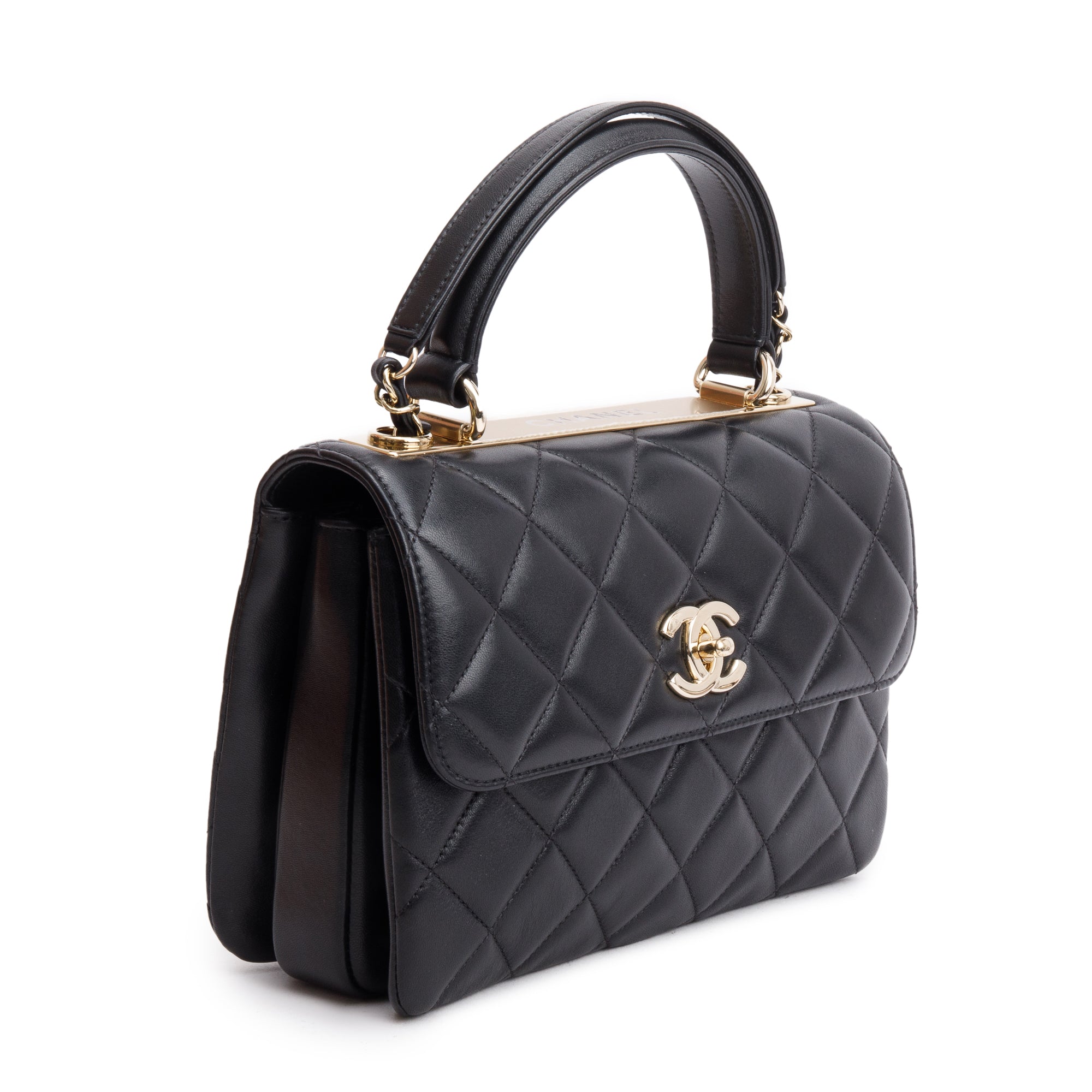 Chanel 2021 Black Quilted Lambskin Trendy CC Small Top Handle Flap Bag w/ Box