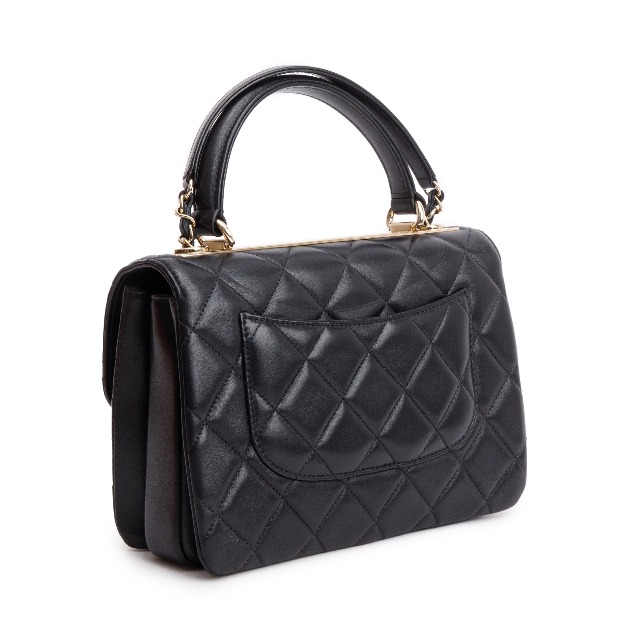 Chanel 2021 Black Quilted Lambskin Trendy CC Small Top Handle Flap Bag w/ Box