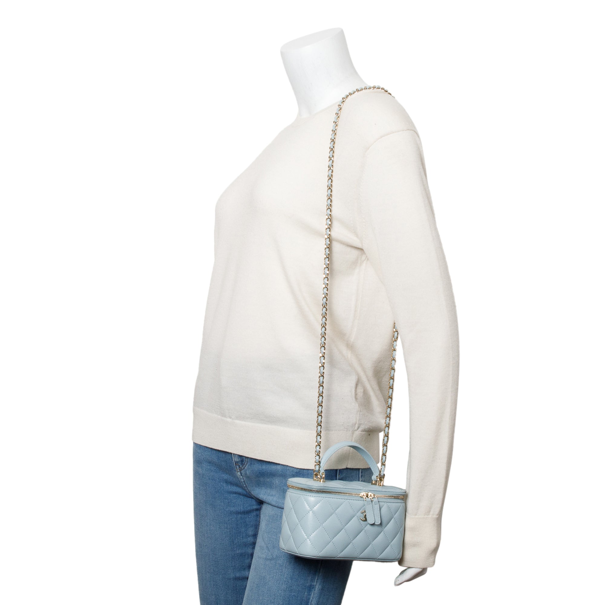 Chanel 2021 Blue Lambskin Leather Small Top Handle Vanity Case w/ Box