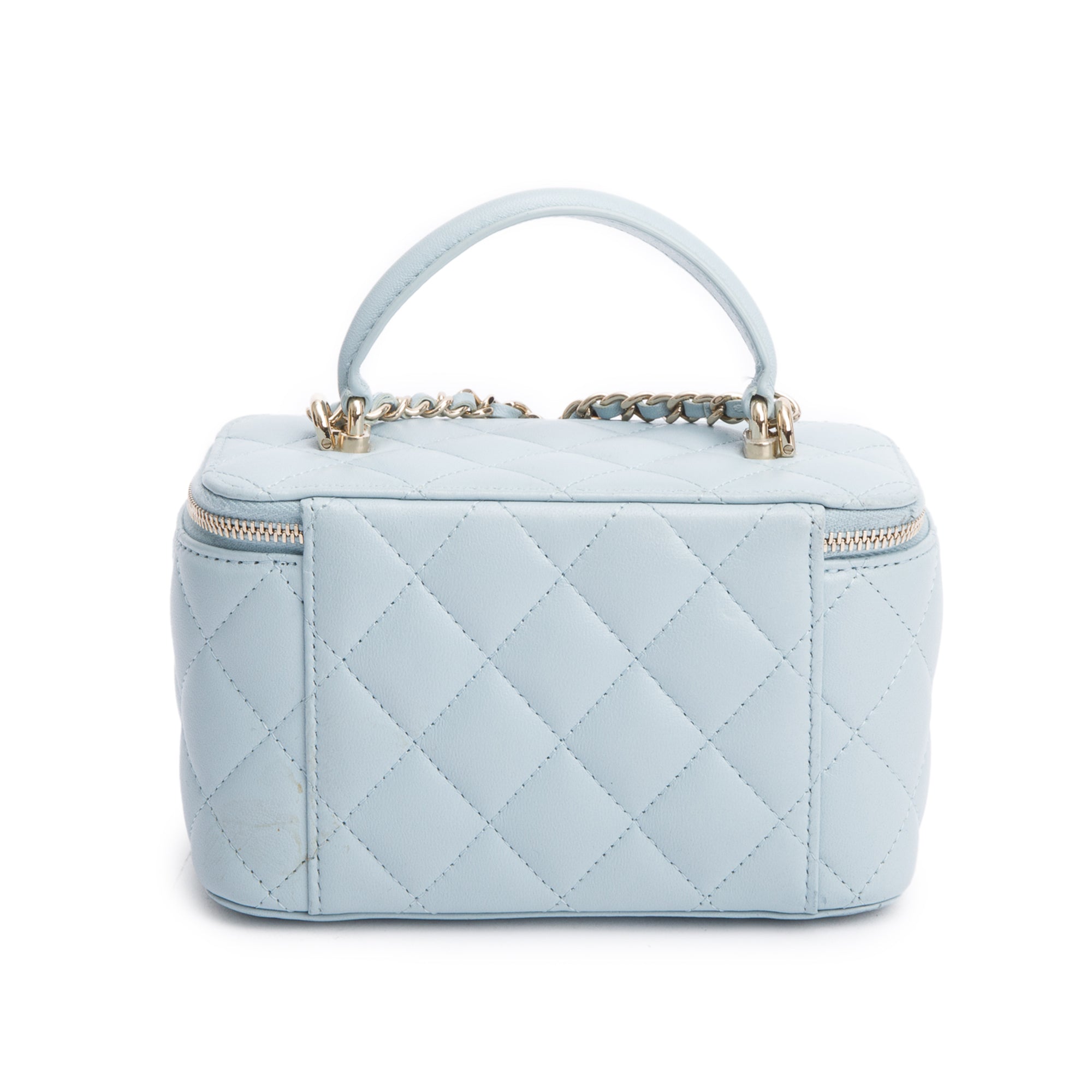 Chanel 2021 Blue Lambskin Leather Small Top Handle Vanity Case w/ Box