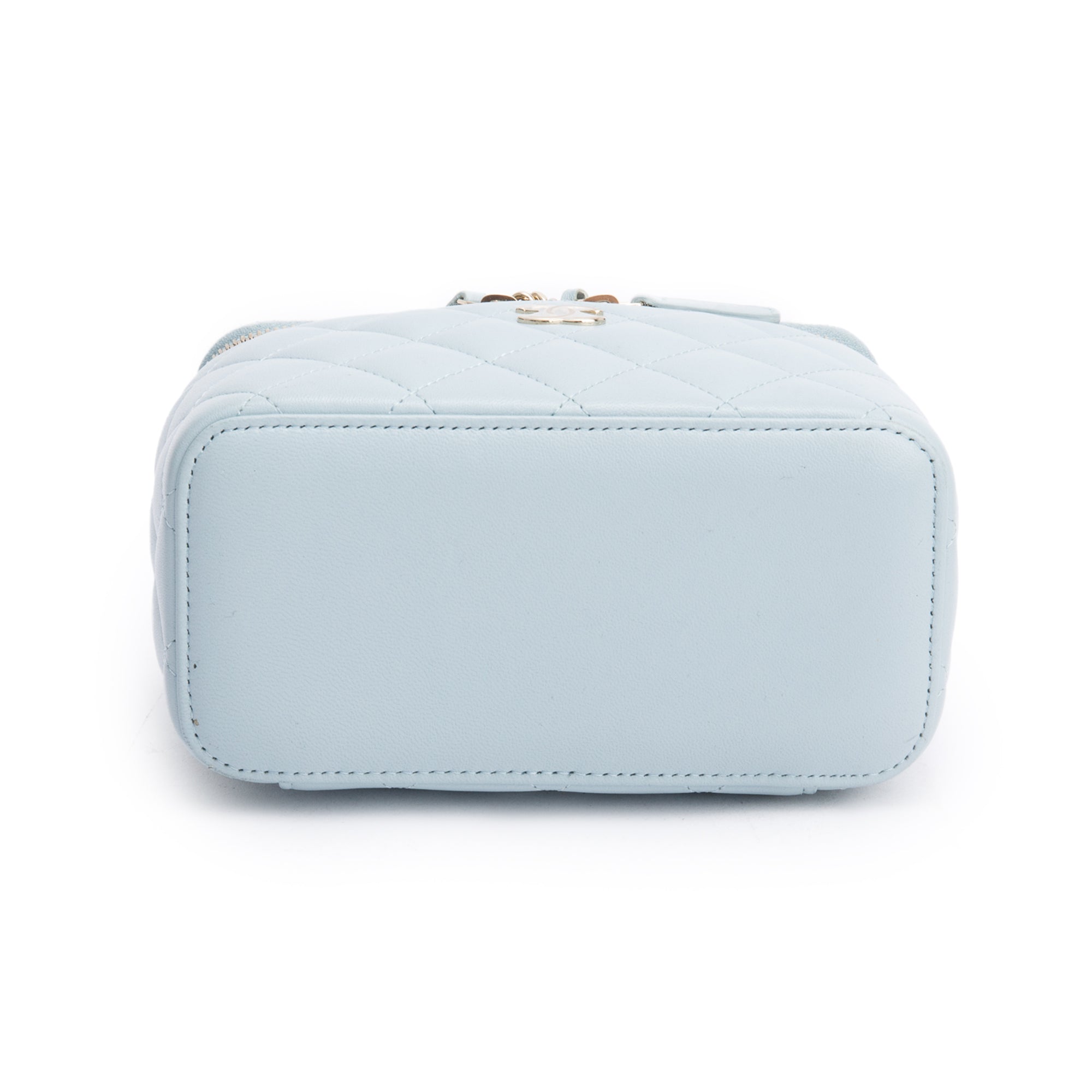 Chanel 2021 Blue Lambskin Leather Small Top Handle Vanity Case w/ Box