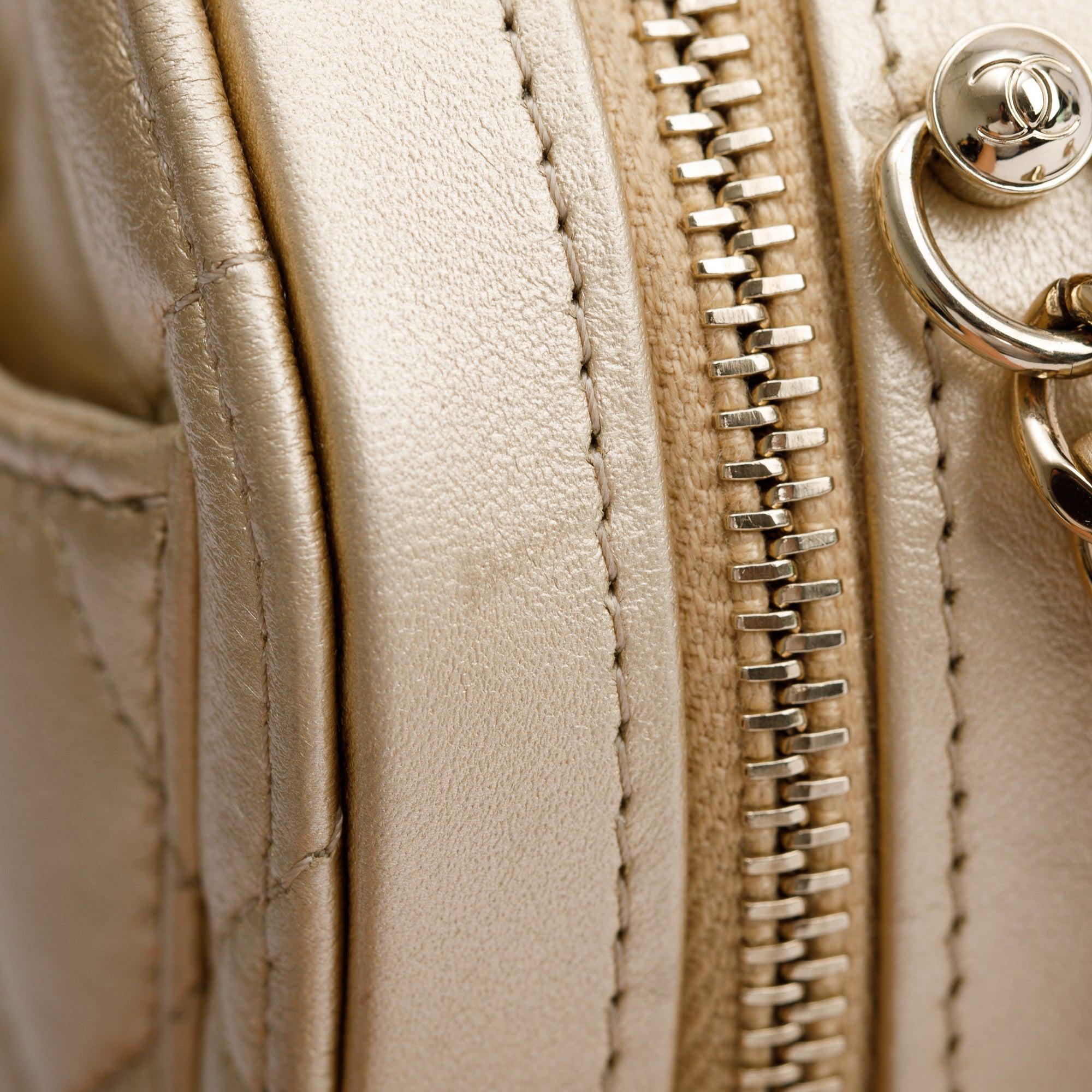 Chanel 2021 Gold Lambskin Leather Mini CC In Love Heart Bag w/ Box & Authenticity Card