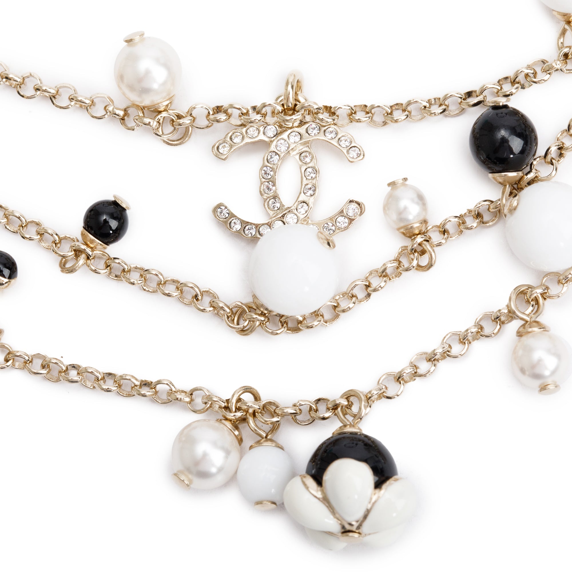 Chanel 2021 Gold-Plated Faux Pearl & Resin Flower CC Charm Necklace