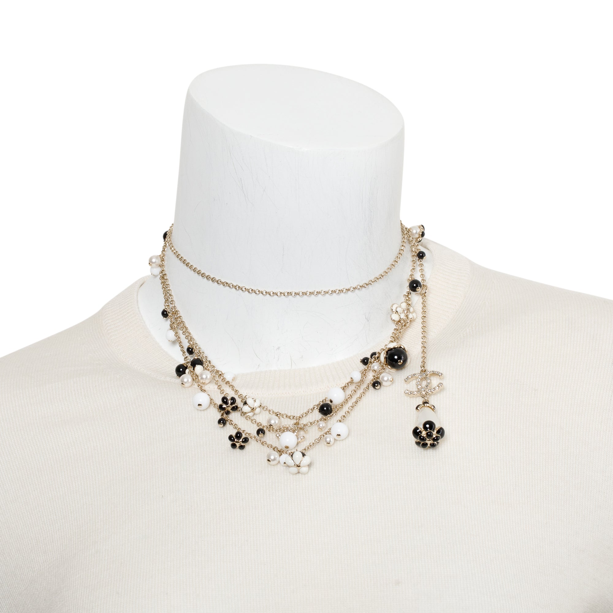 Chanel 2021 Gold-Plated Faux Pearl & Resin Flower CC Charm Necklace