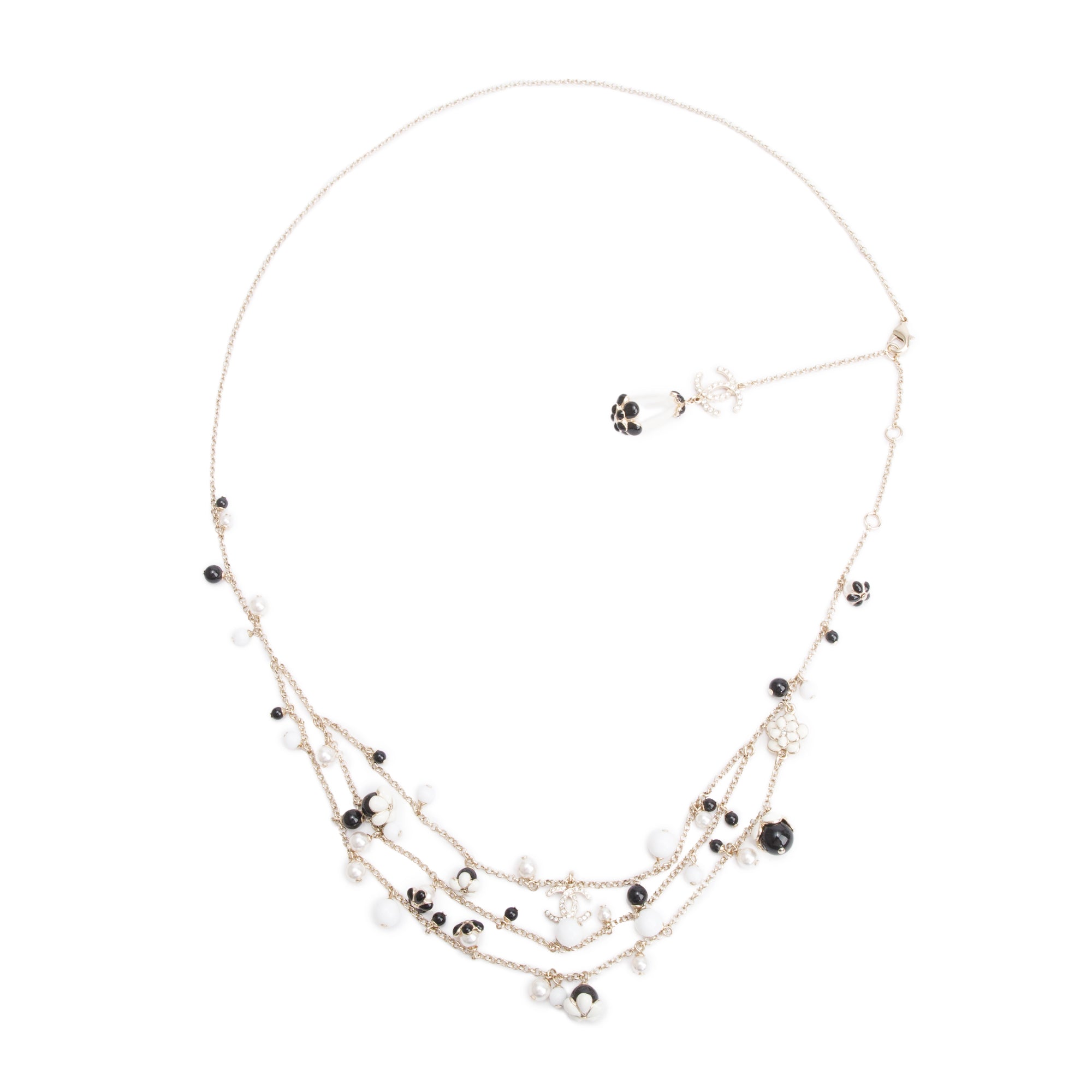 Chanel 2021 Gold-Plated Faux Pearl & Resin Flower CC Charm Necklace