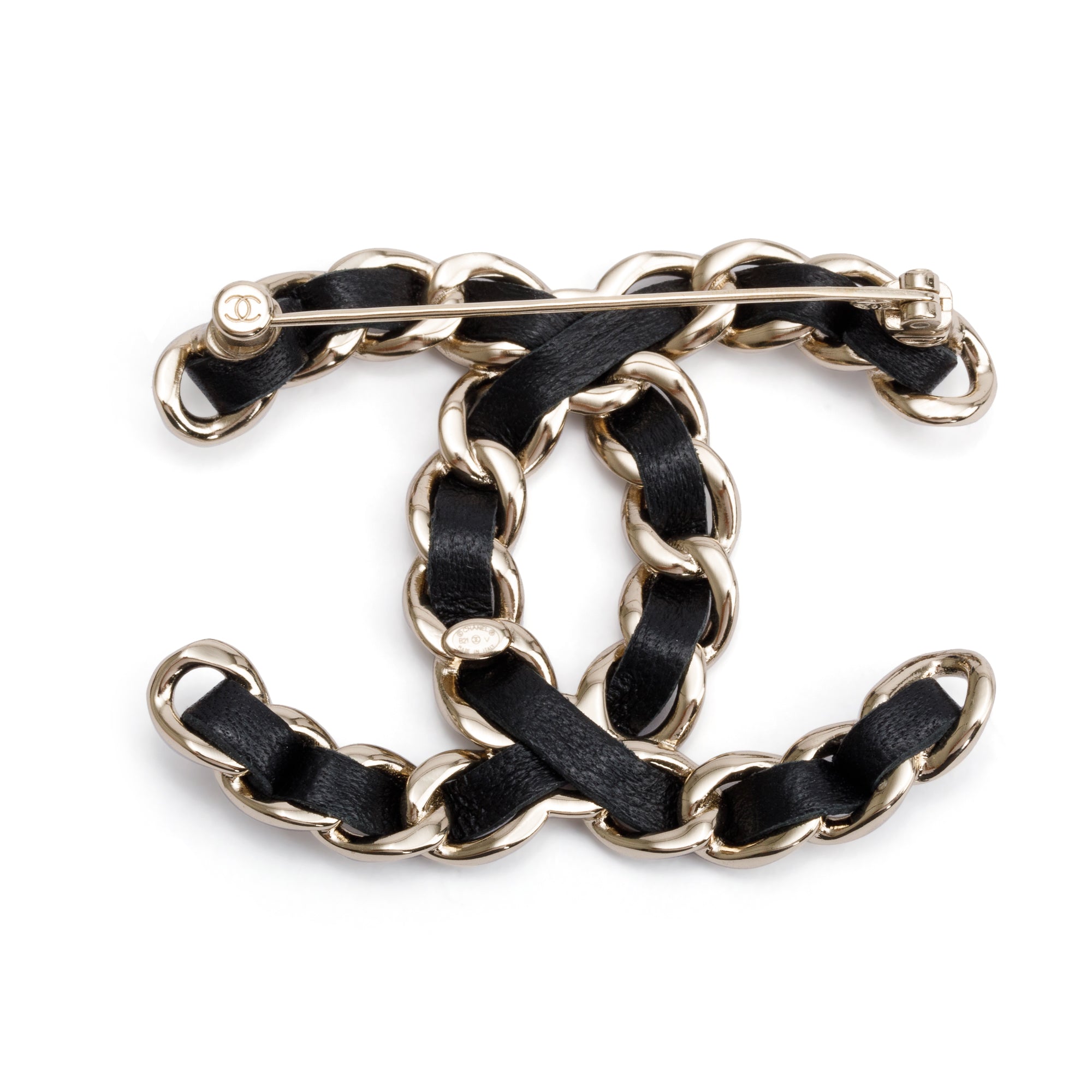 Chanel 2021 Gold Plated Leather CC Brooch w/ Box