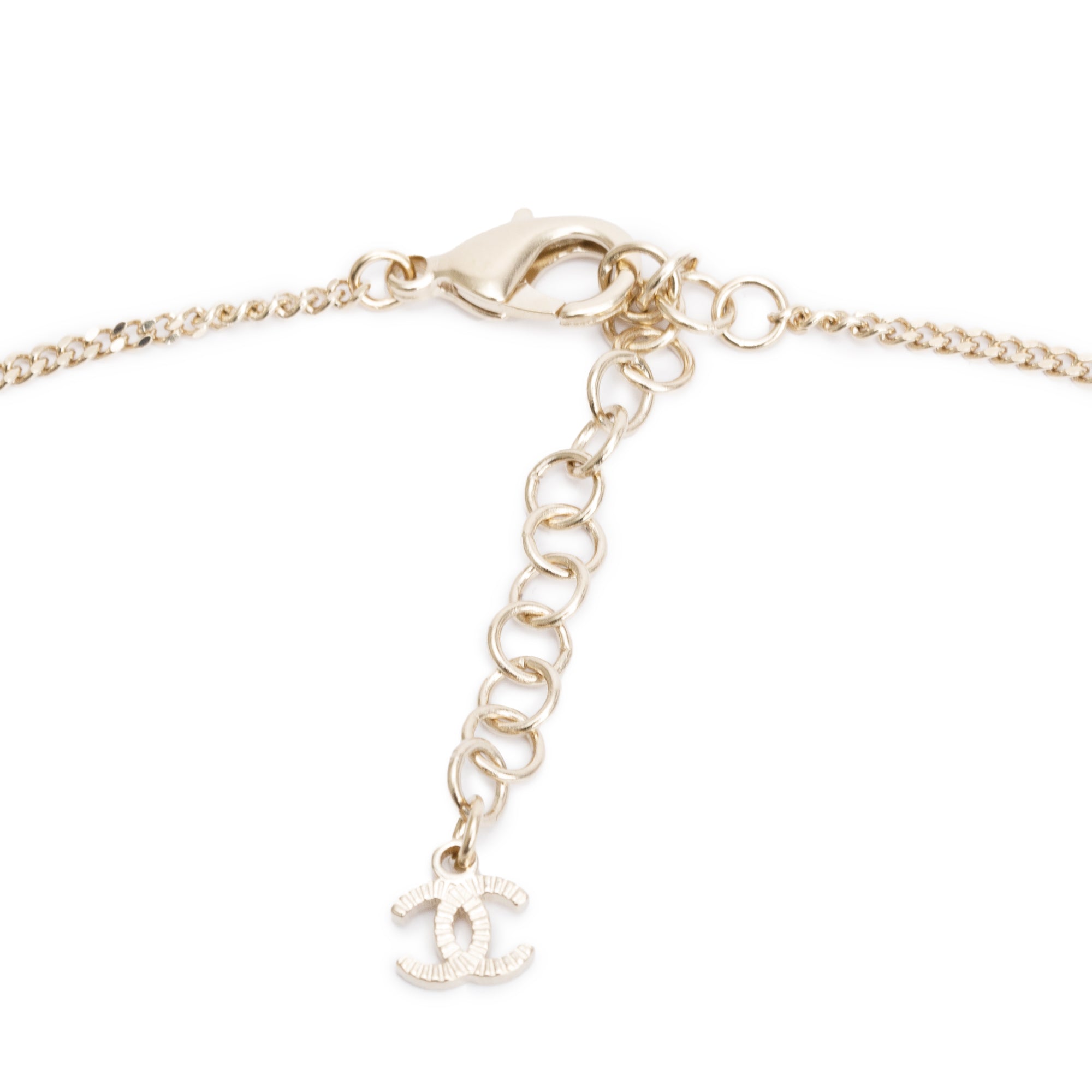 Chanel 2021 Gold-Plated Metal & Resin CC Dog Tag Pendant Necklace w/ Box