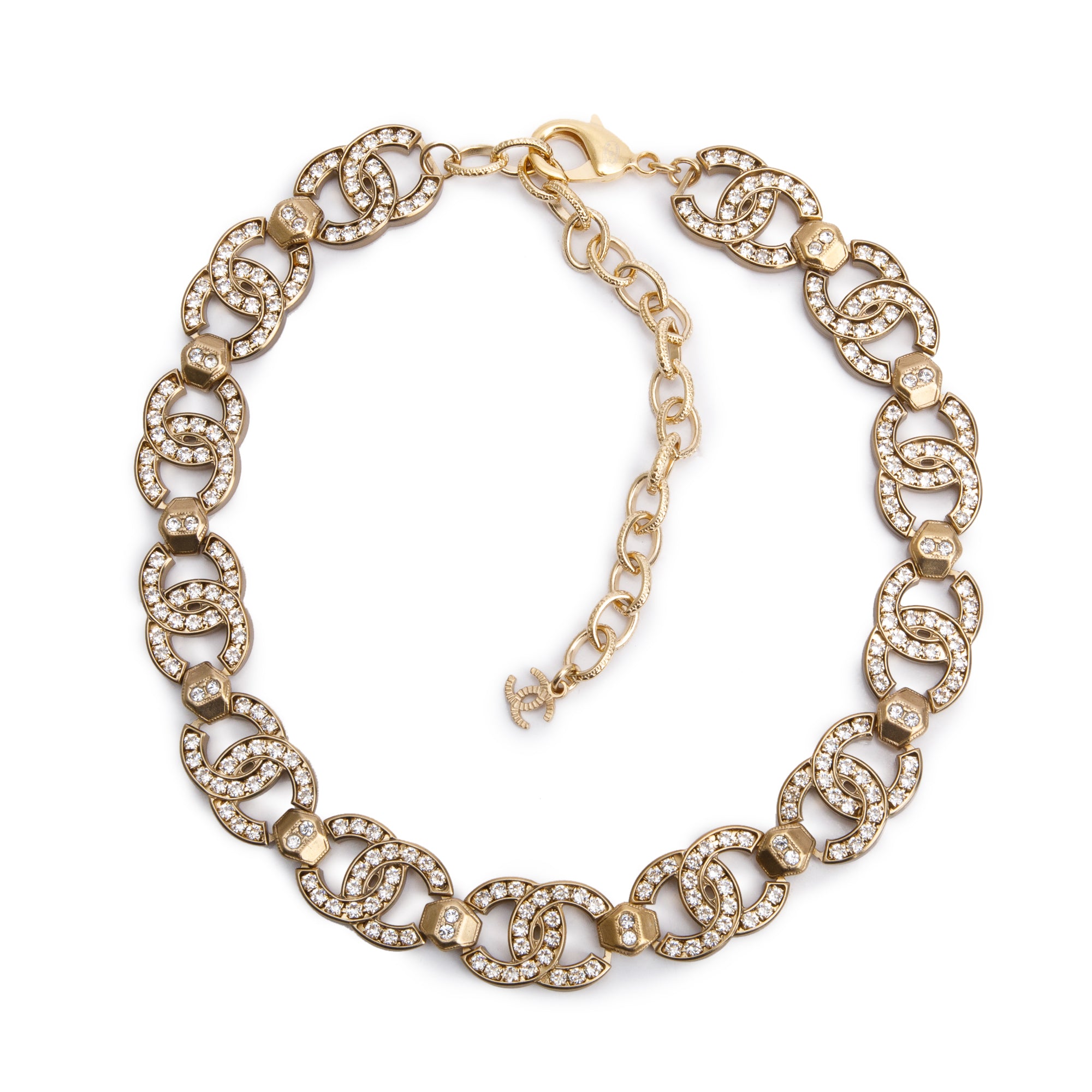 Chanel 2021 Gold Plated Strass CC Choker Necklace w/ Box