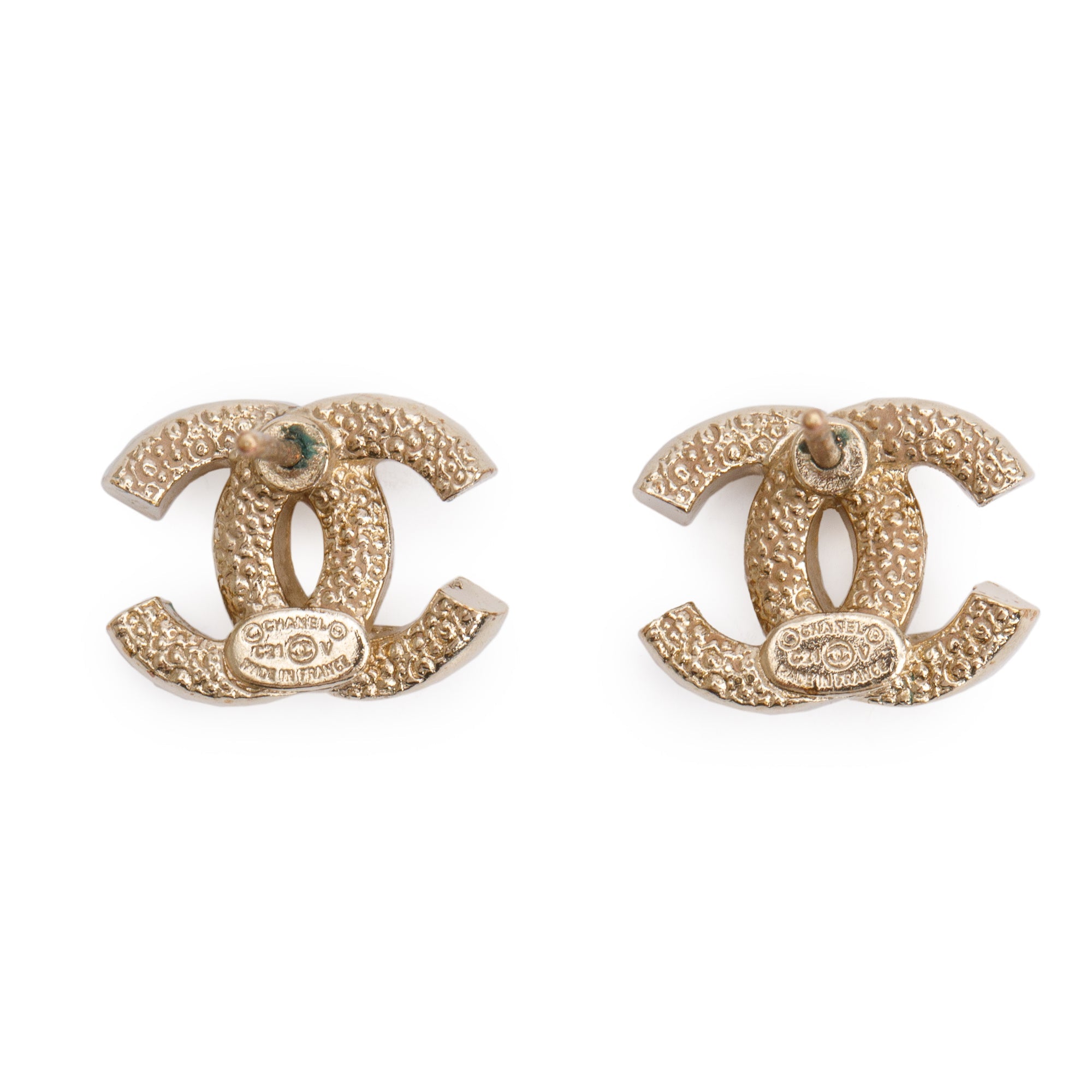 Chanel 2021 Gold Plated Strass CC Stud Earrings w/ Box