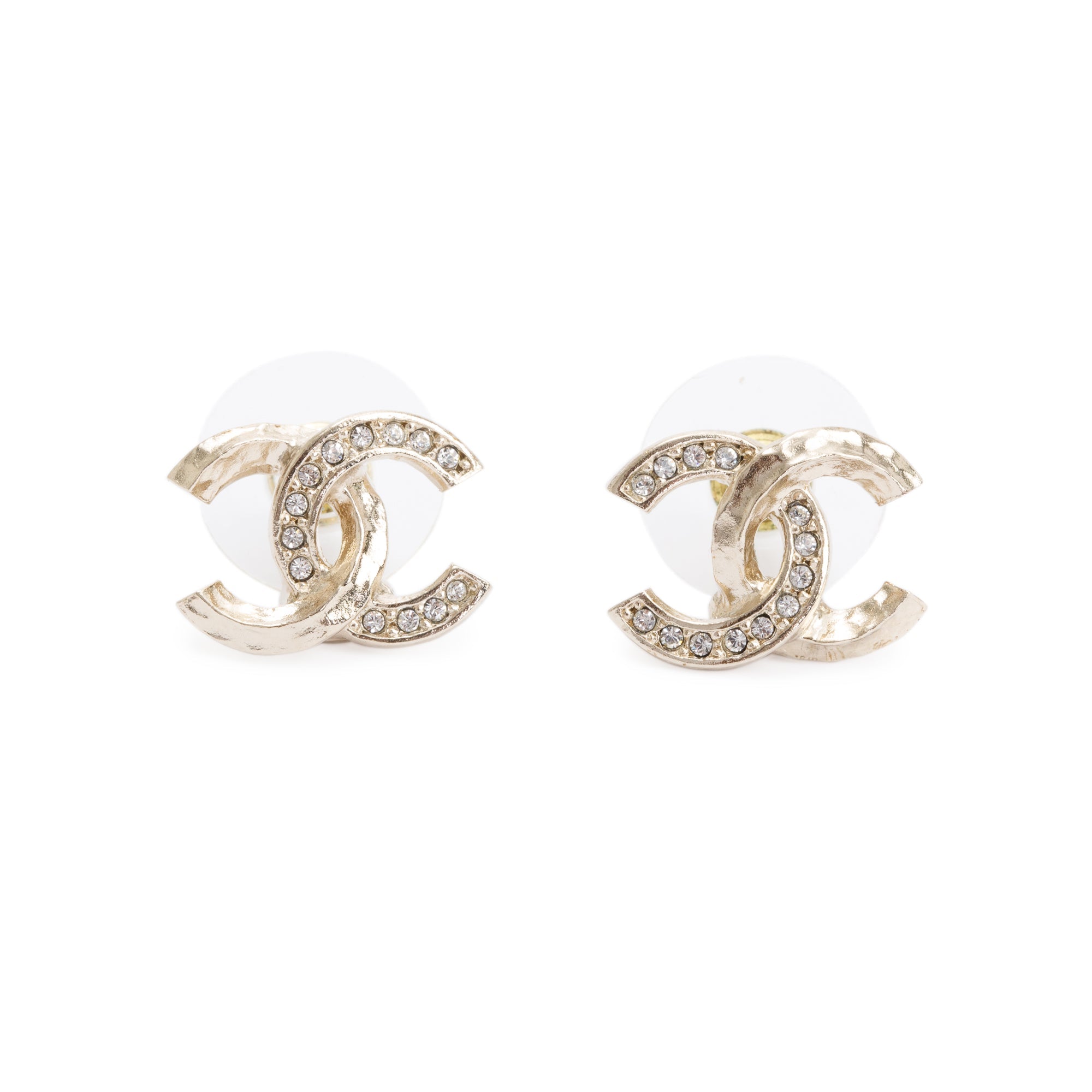 Chanel 2021 Gold Plated Strass CC Stud Earrings w/ Box
