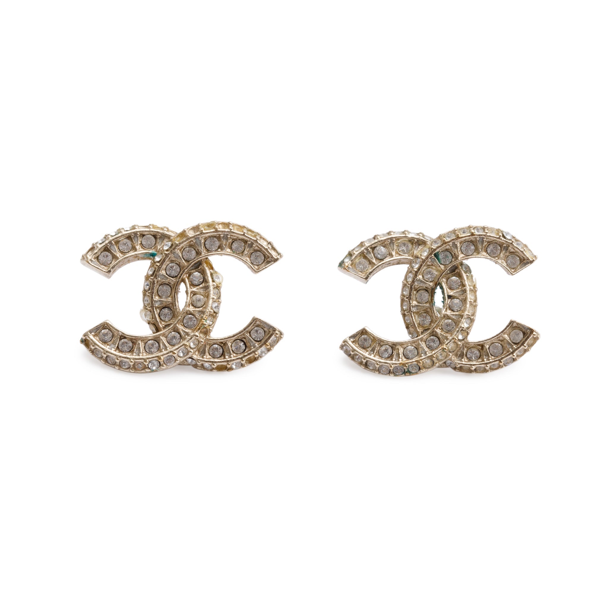 Chanel 2021 Gold Plated Strass CC Stud Earrings w/ Box