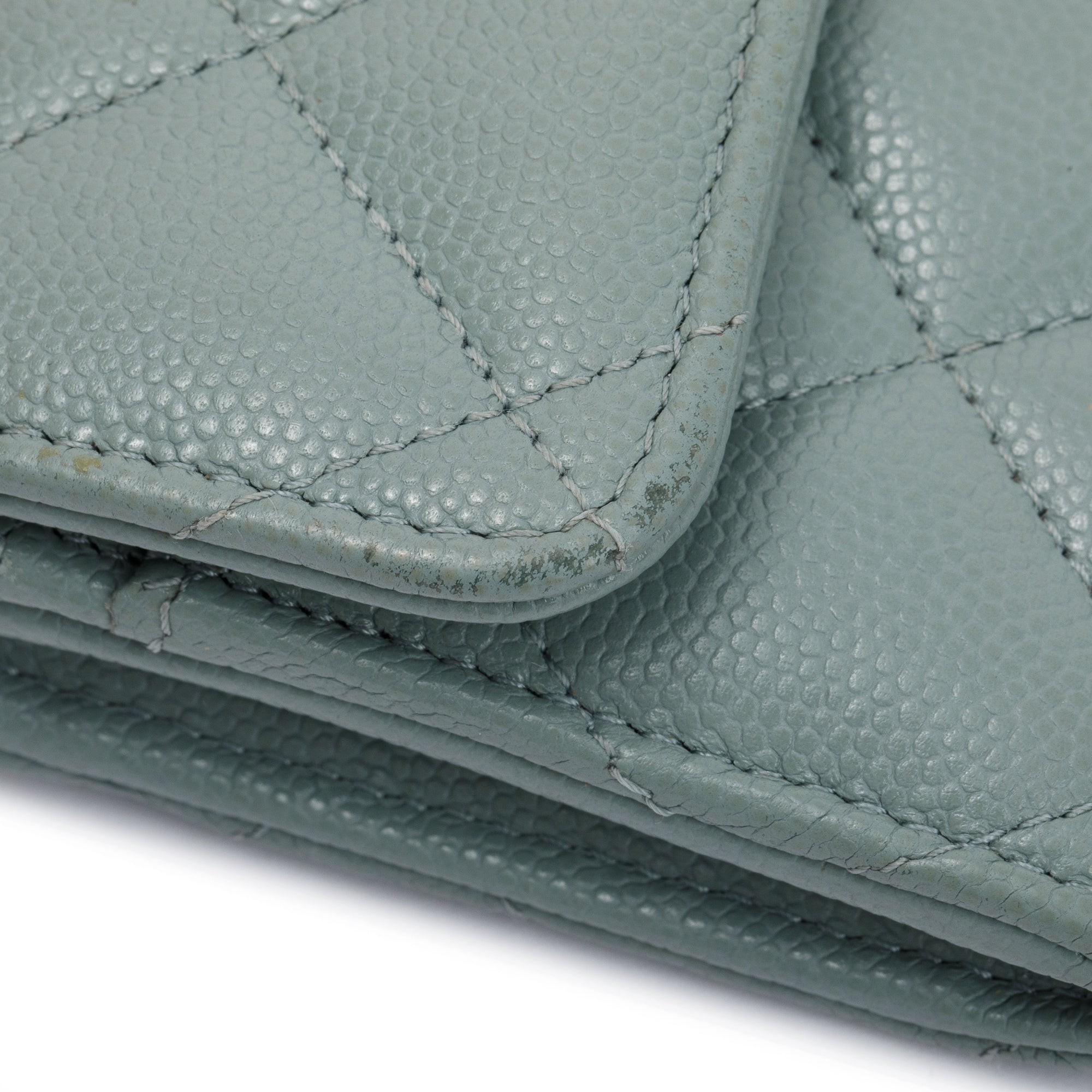 Chanel 2021 Grey Caviar Leather Medium Flap Wallet